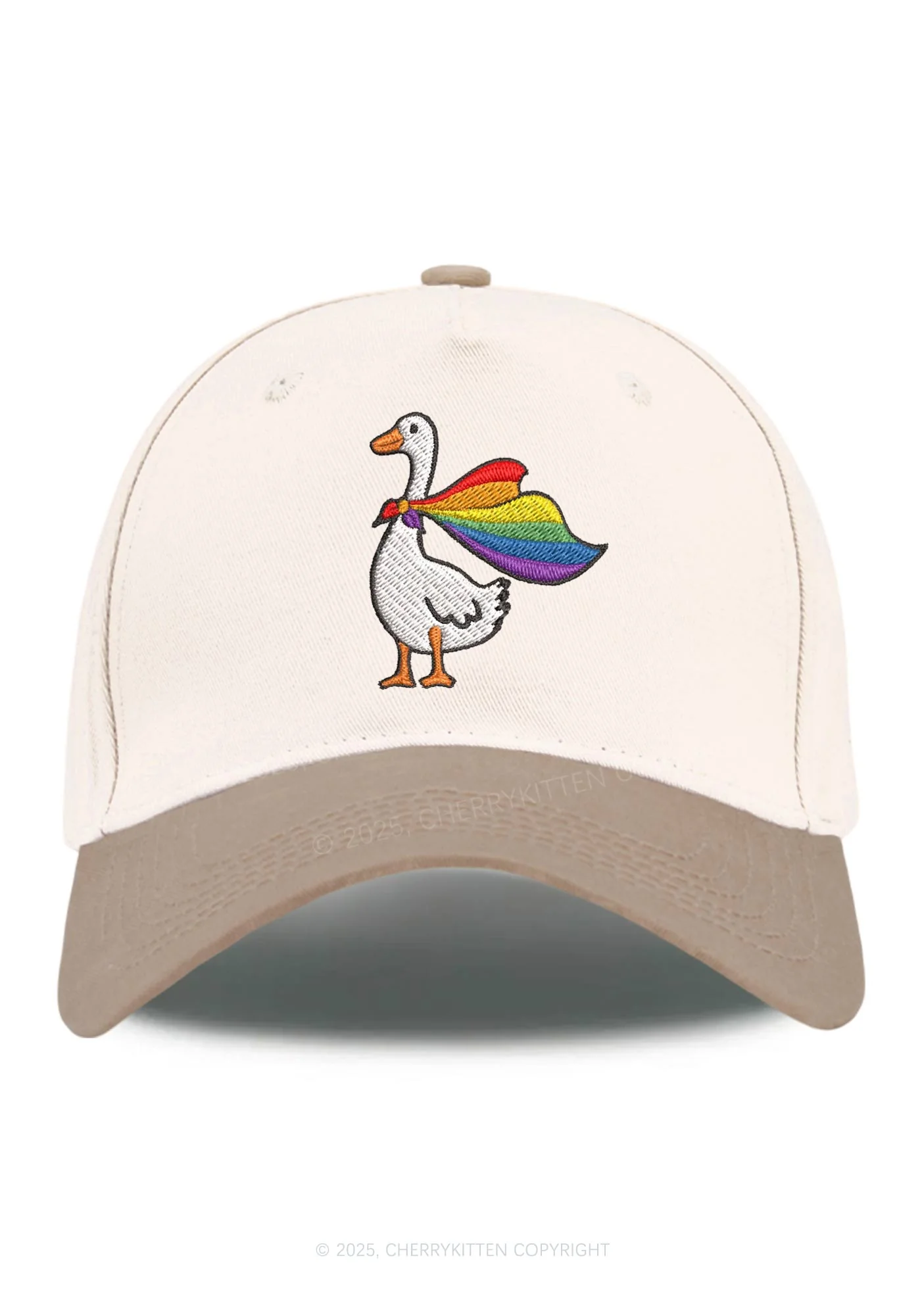 Embroidered Rainbow Goose Pride Y2K Color Block Baseball Cap Cherrykitten - Image 9