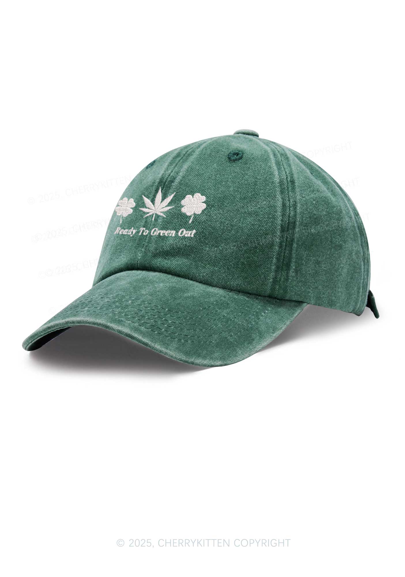 Embroidered Ready To Green Out St Patricks Y2K Washed Baseball Cap Cherrykitten - Image 2