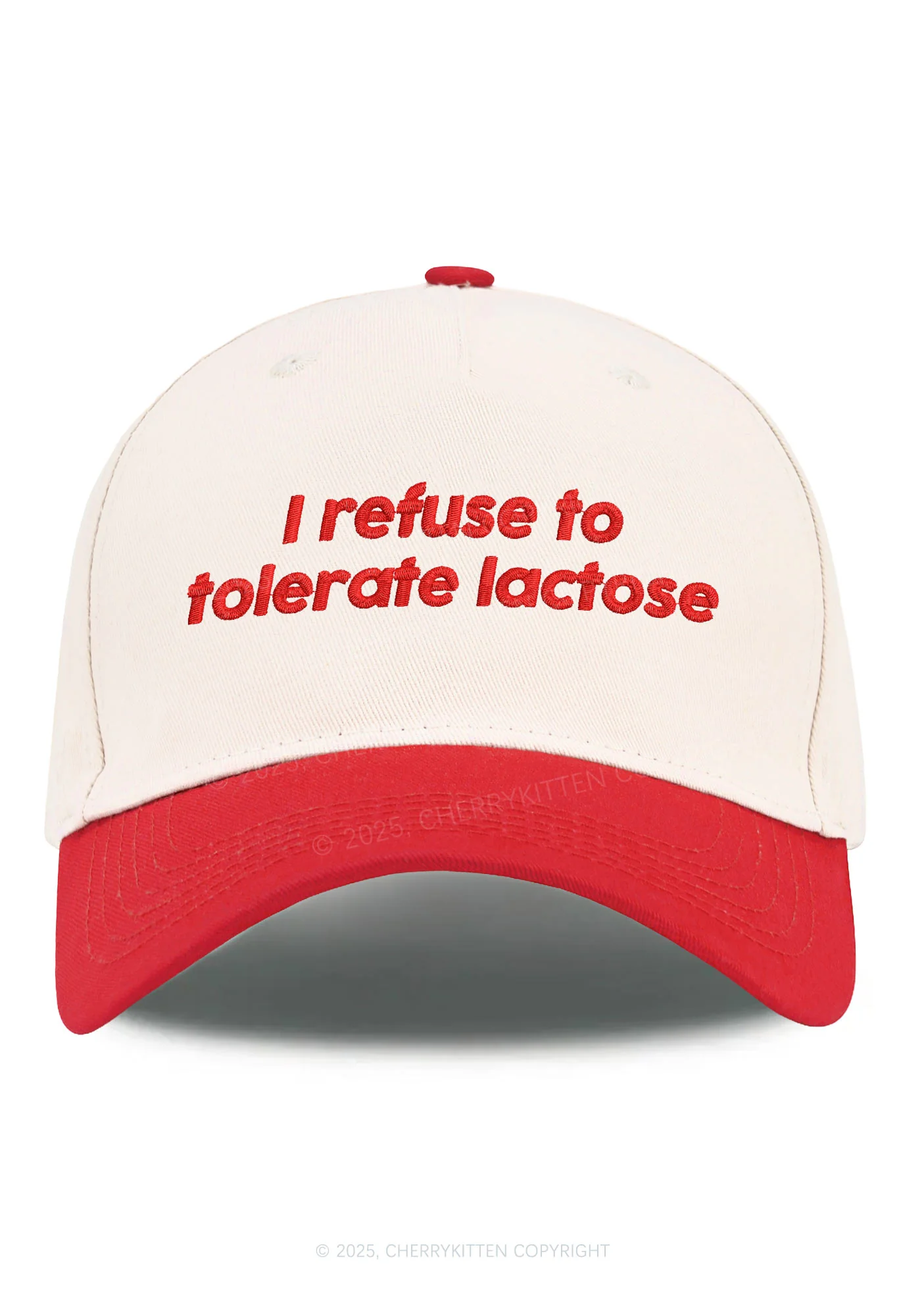 Embroidered Refuse To Tolerate Lactose Y2K Color Block Baseball Cap Cherrykitten - Image 5
