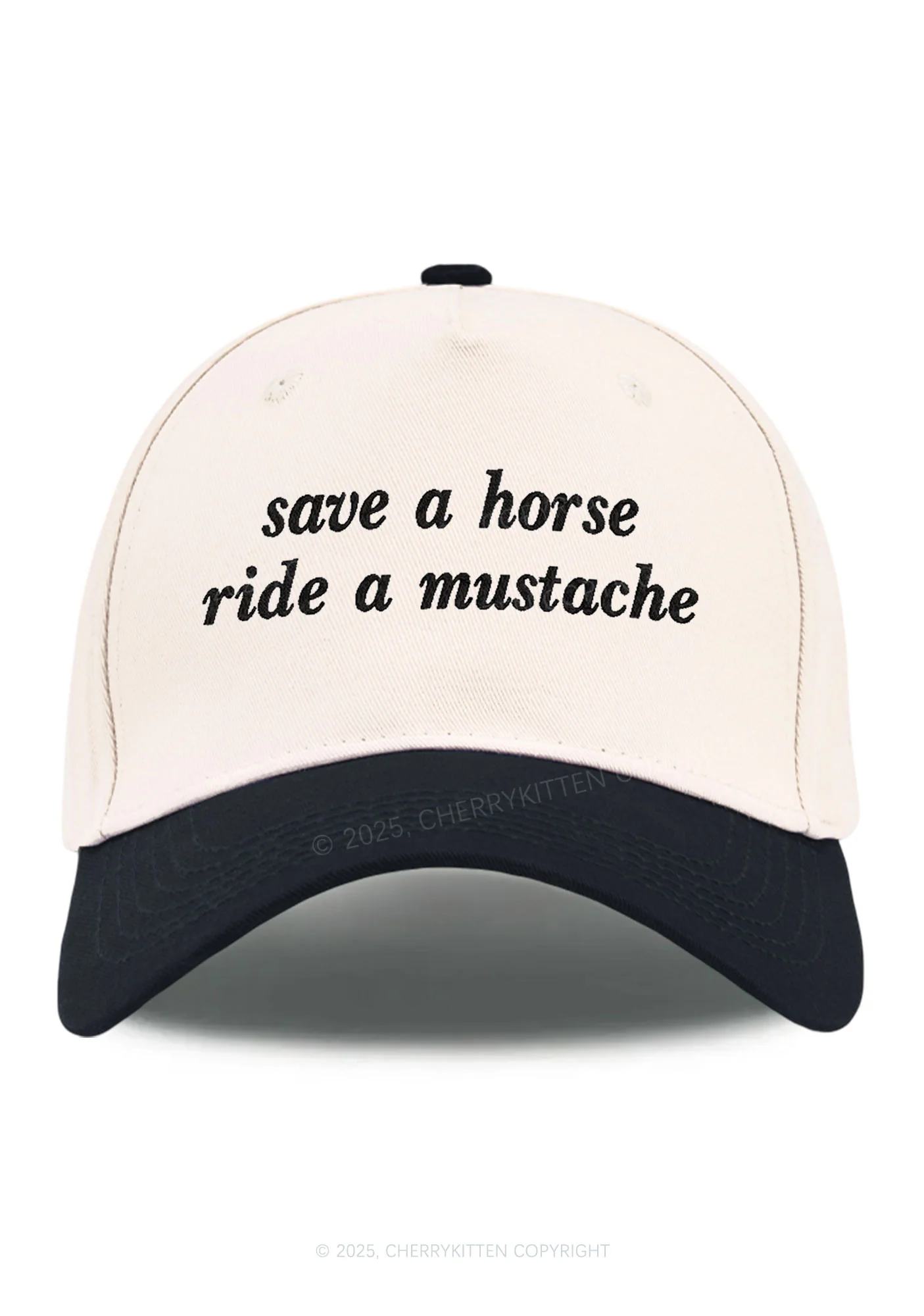 Embroidered Ride A Mustache Y2K Color Block Baseball Cap Cherrykitten - Image 4