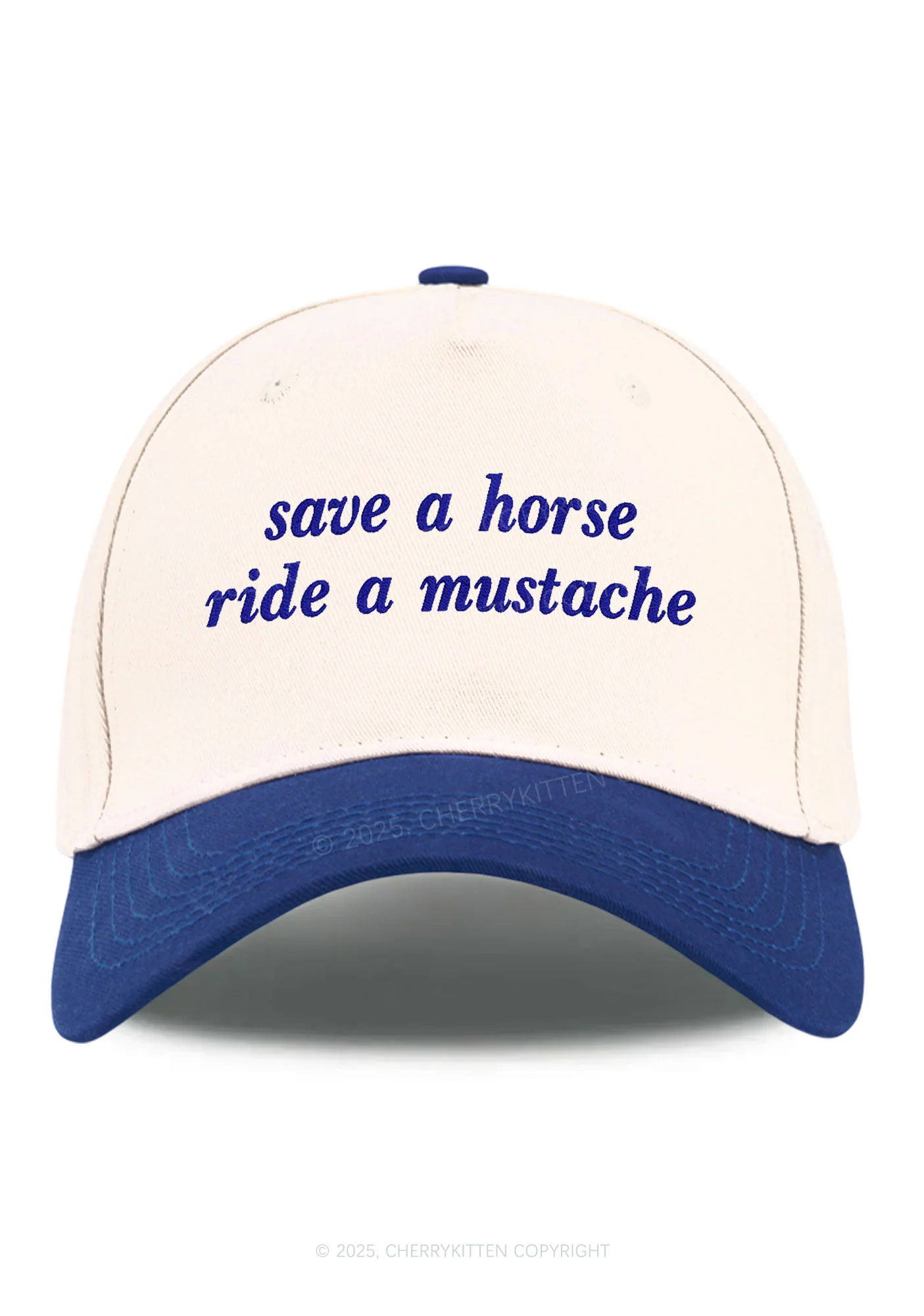Embroidered Ride A Mustache Y2K Color Block Baseball Cap Cherrykitten - Image 5