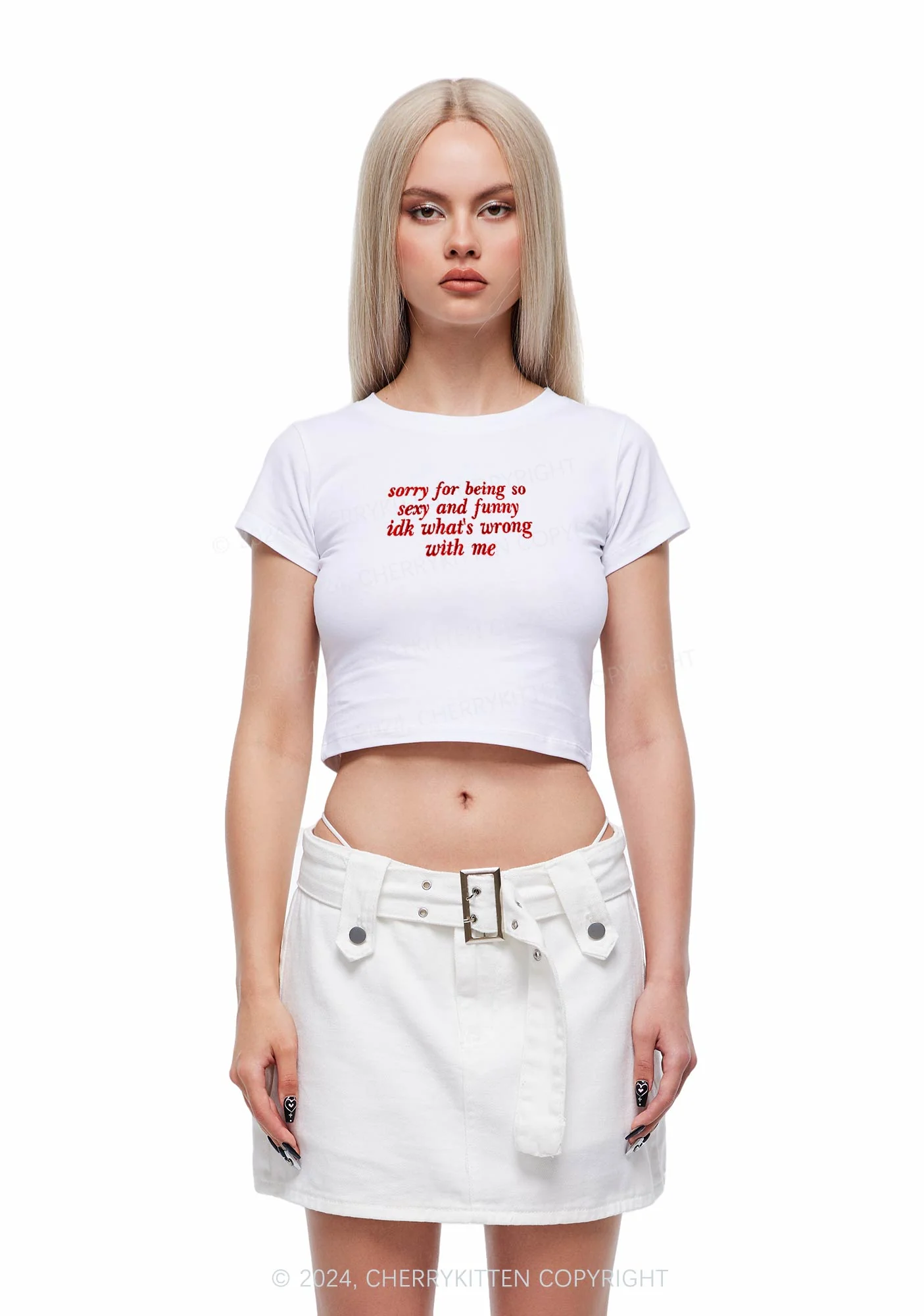 Embroidered Sorry For Being So Funny Y2K Baby Tee Cherrykitten - Image 4