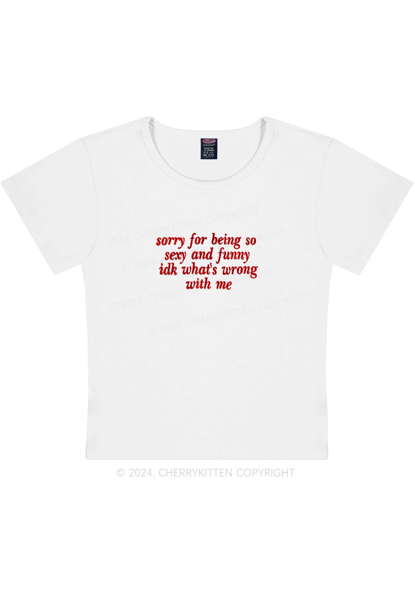 Embroidered Sorry For Being So Funny Y2K Baby Tee Cherrykitten - Image 6