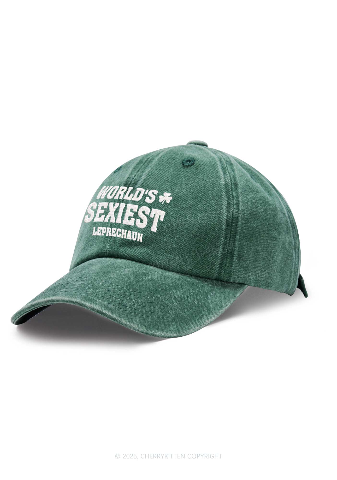 Embroidered Worlds Sexiest Leprechaun St Patricks Y2K Washed Baseball Cap Cherrykitten - Image 2
