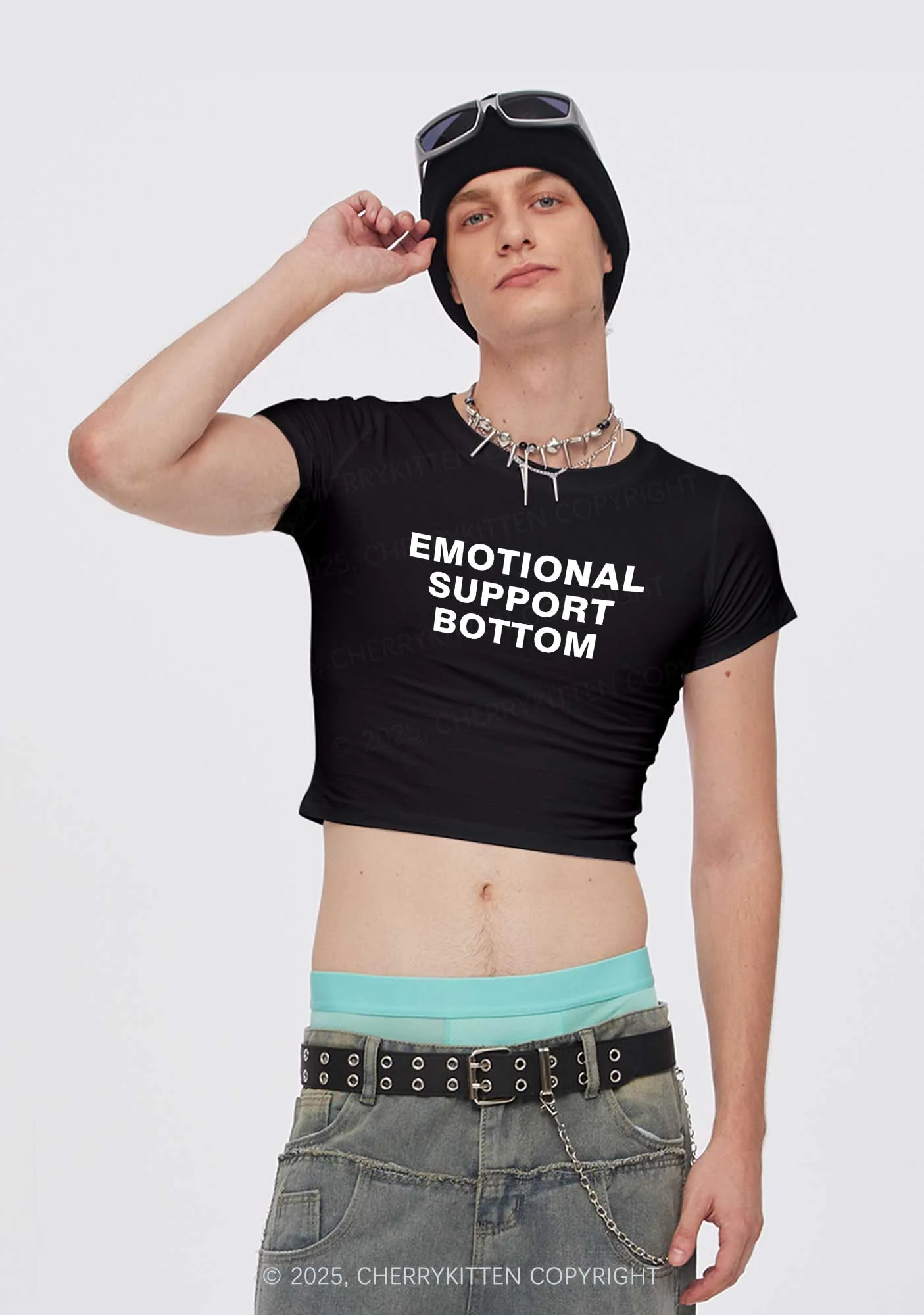 Emotional Support Bottom Pride Y2K Baby Tee Cherrykitten - Image 3