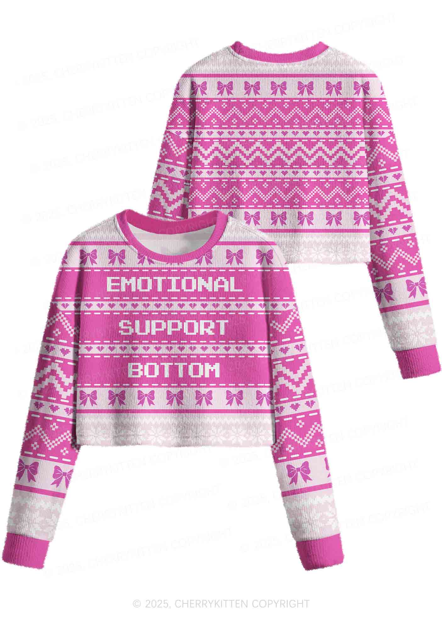 Emotional Support Bottom Pride Y2K Christmas Crop Knit Sweatshirt Cherrykitten - Image 3