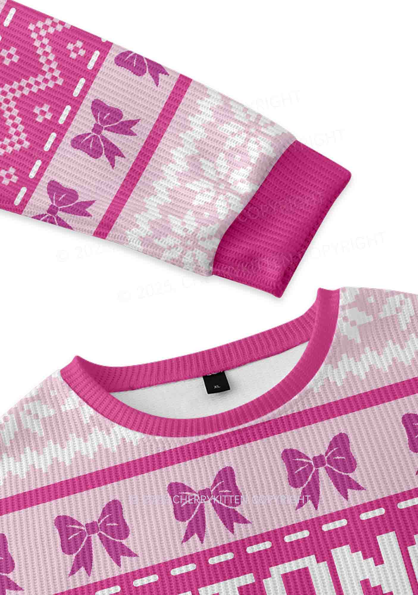Emotional Support Bottom Pride Y2K Christmas Knit Sweatshirt Cherrykitten - Image 3