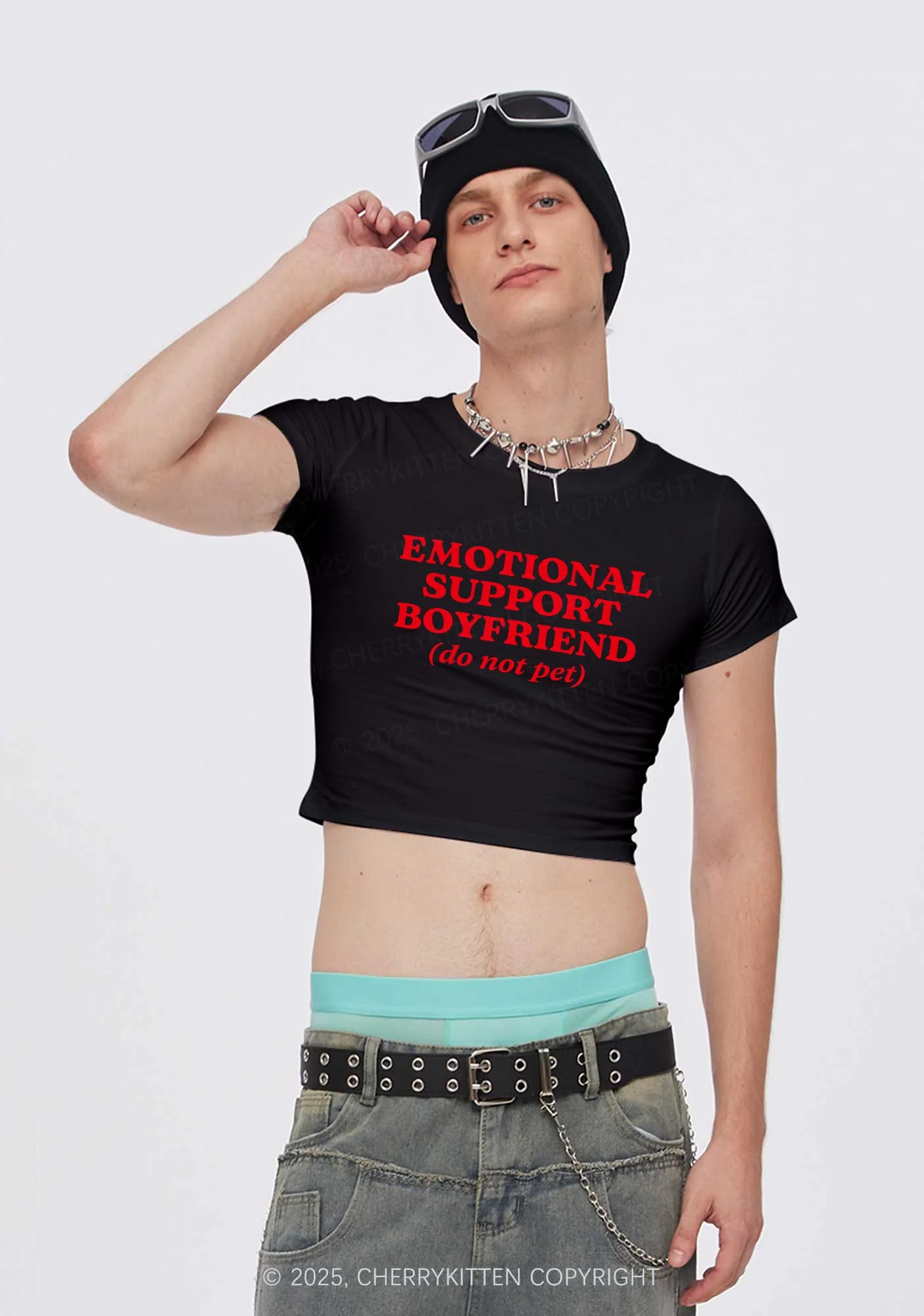 Emotional Support Boyfriend Valentine's Day Y2K Baby Tee Cherrykitten - Image 2