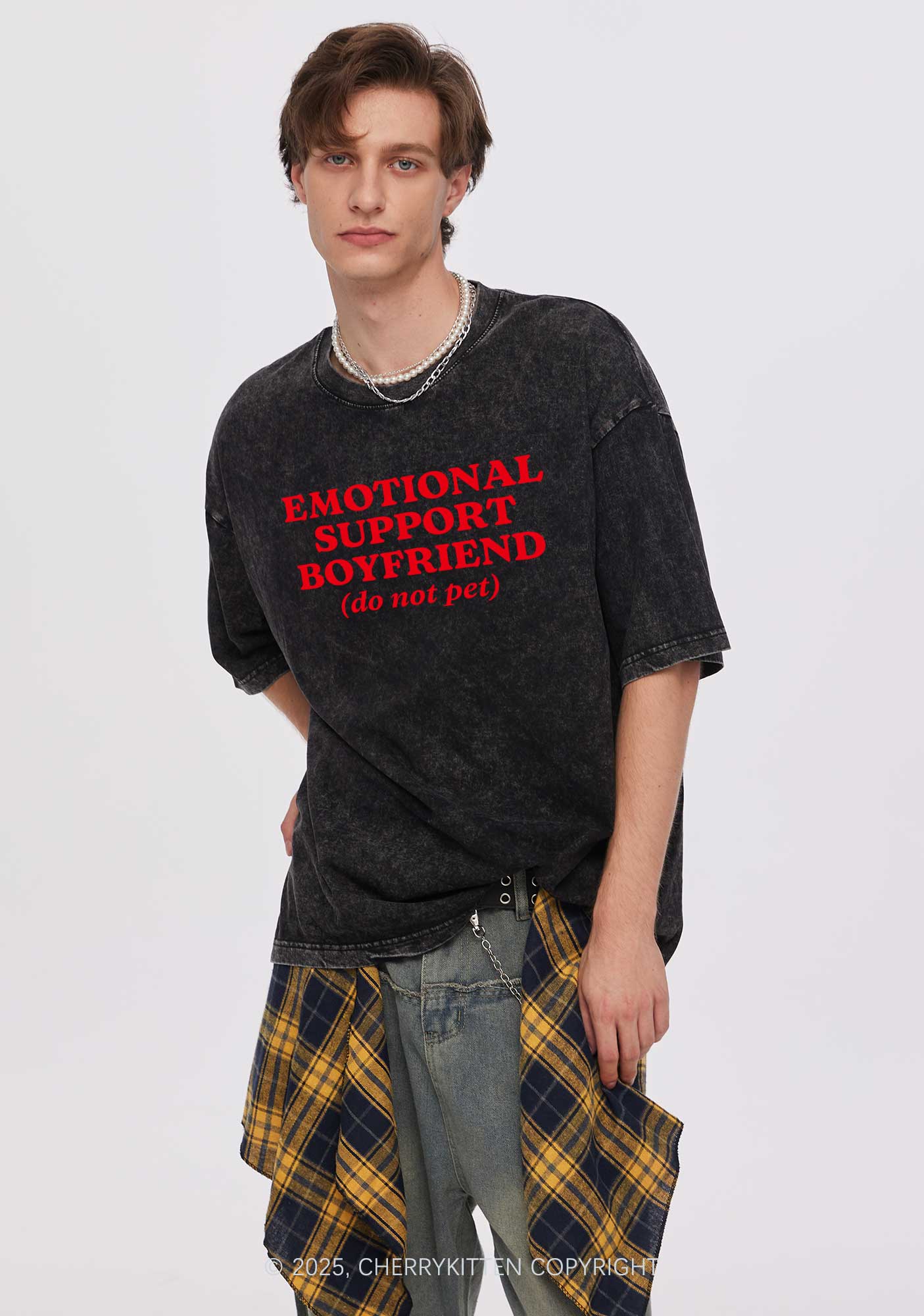 Emotional Support Boyfriend Valentine's Day Y2K Shirts Washed Tee Cherrykitten - Image 2