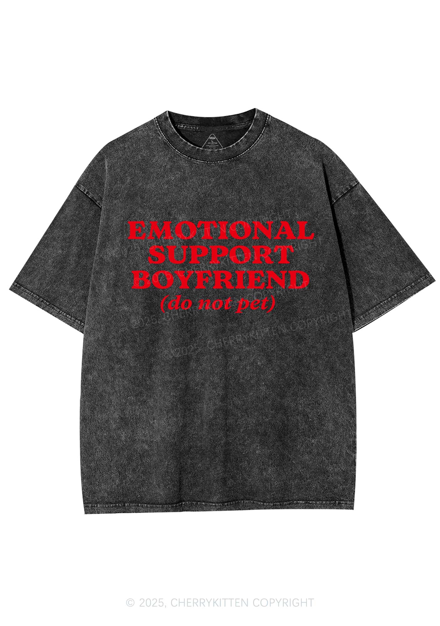 Emotional Support Boyfriend Valentine's Day Y2K Shirts Washed Tee Cherrykitten - Image 3