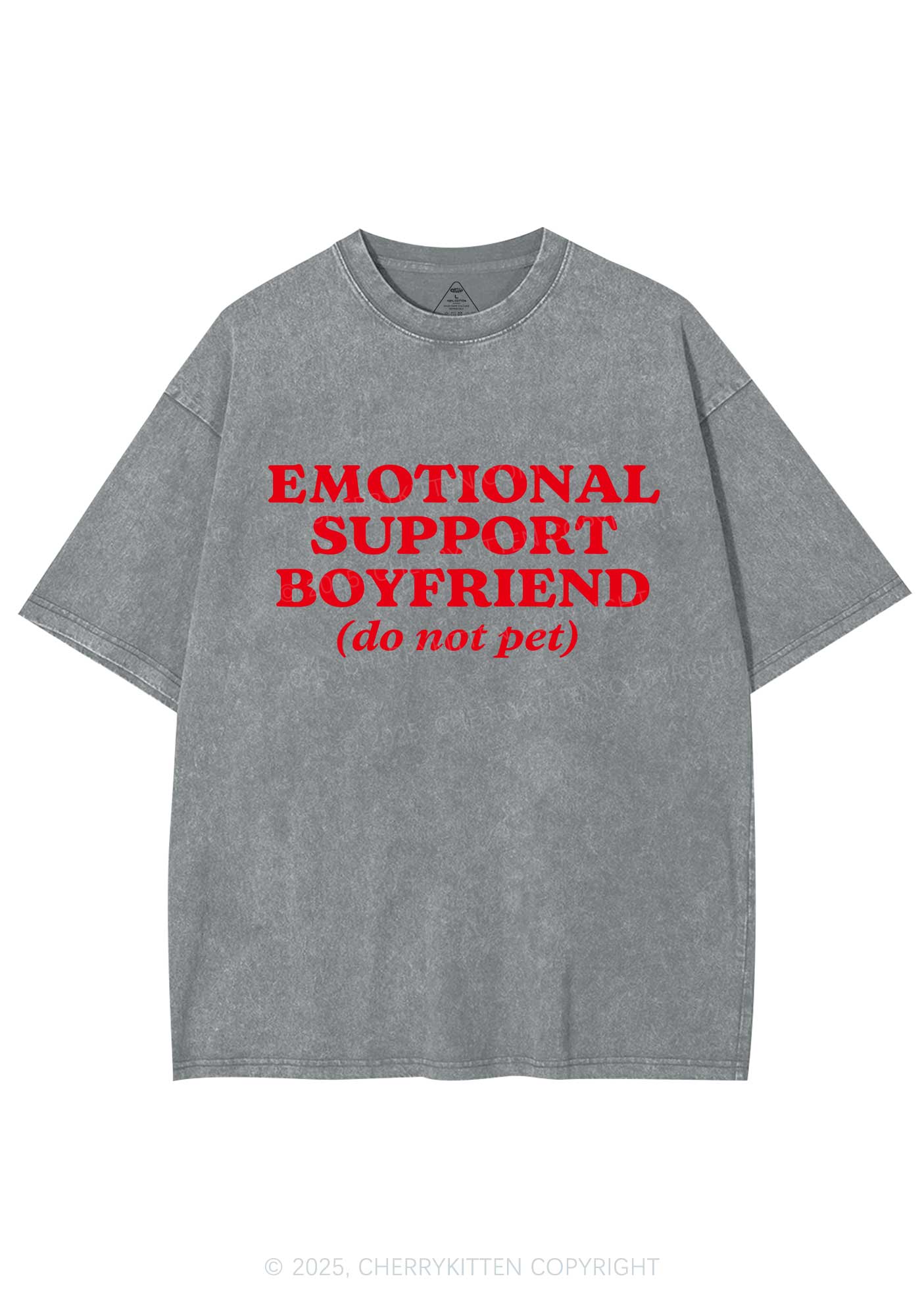 Emotional Support Boyfriend Valentine's Day Y2K Shirts Washed Tee Cherrykitten - Image 8