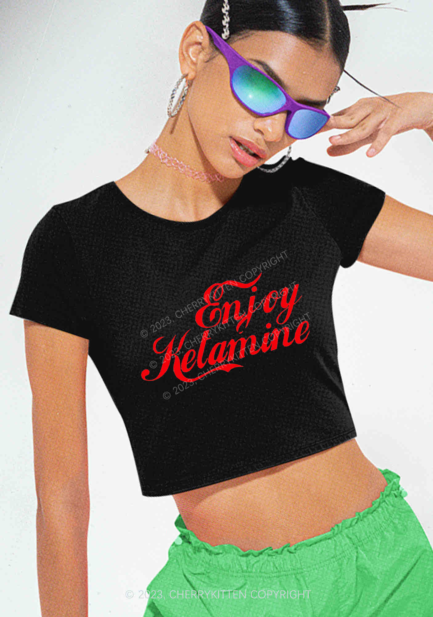 Enjoy Your K Y2K Baby Tee Cherrykitten - Image 2