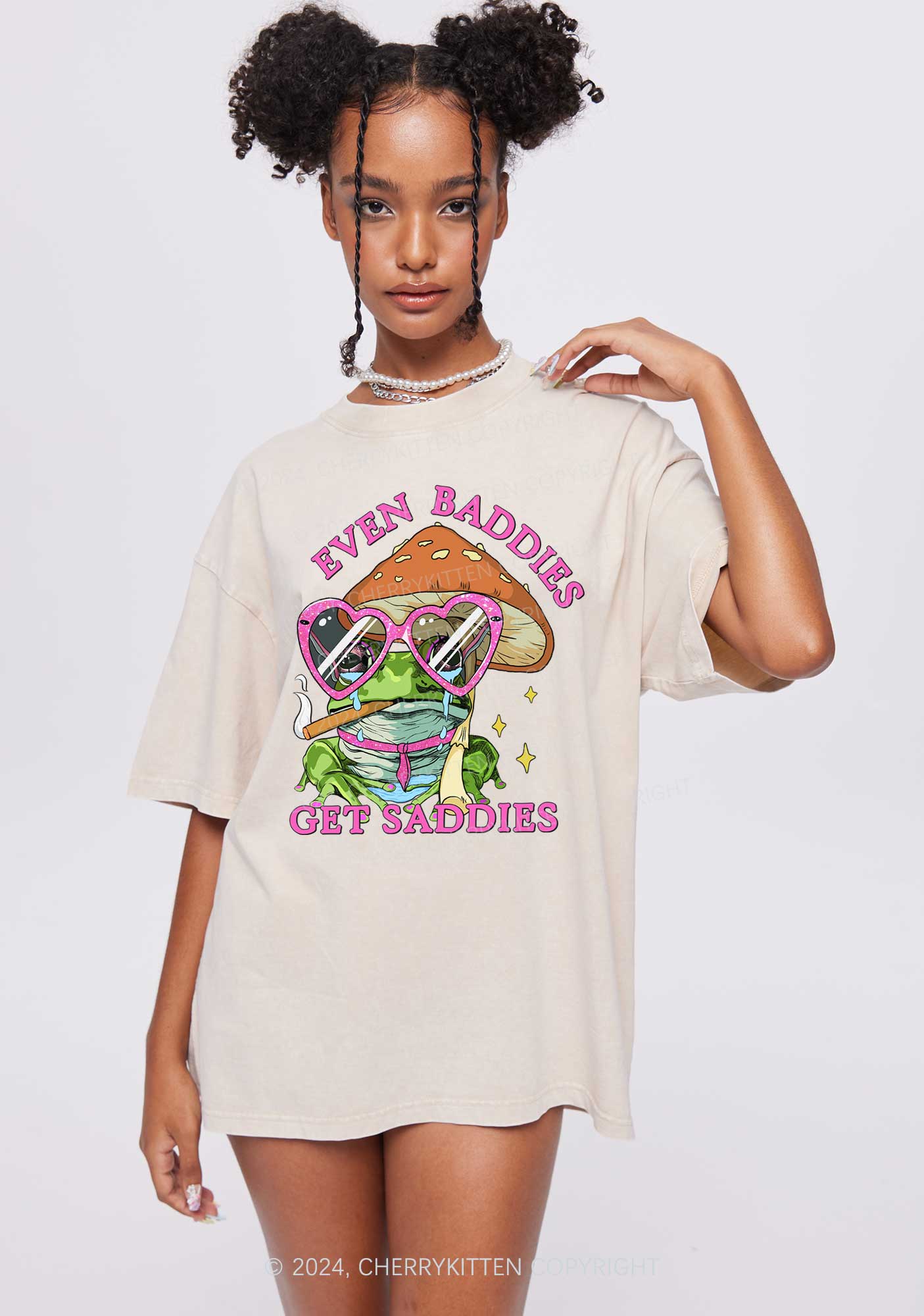 Even Baddies Frog Y2K Washed Tee Cherrykitten - Image 2
