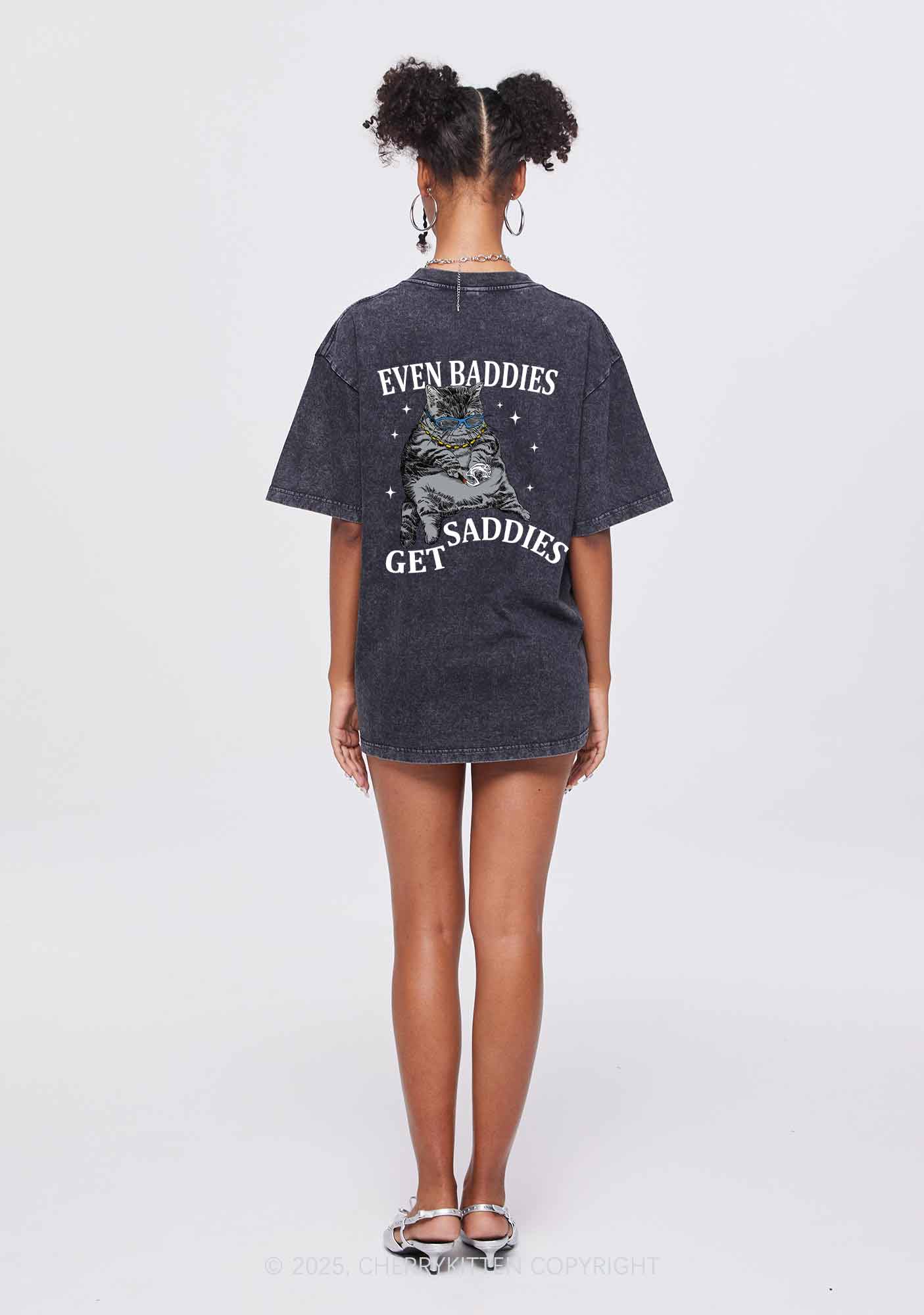 Even Baddies Get Saddies Two Sides Y2K Shirts Washed Tee Cherrykitten - Image 3