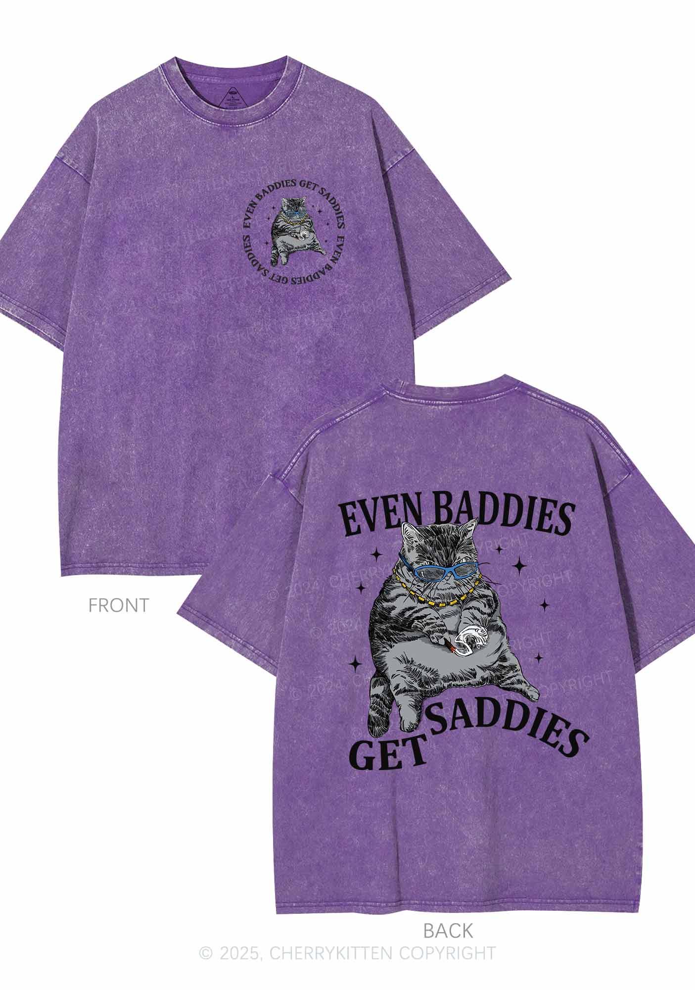 Even Baddies Get Saddies Two Sides Y2K Shirts Washed Tee Cherrykitten - Image 6