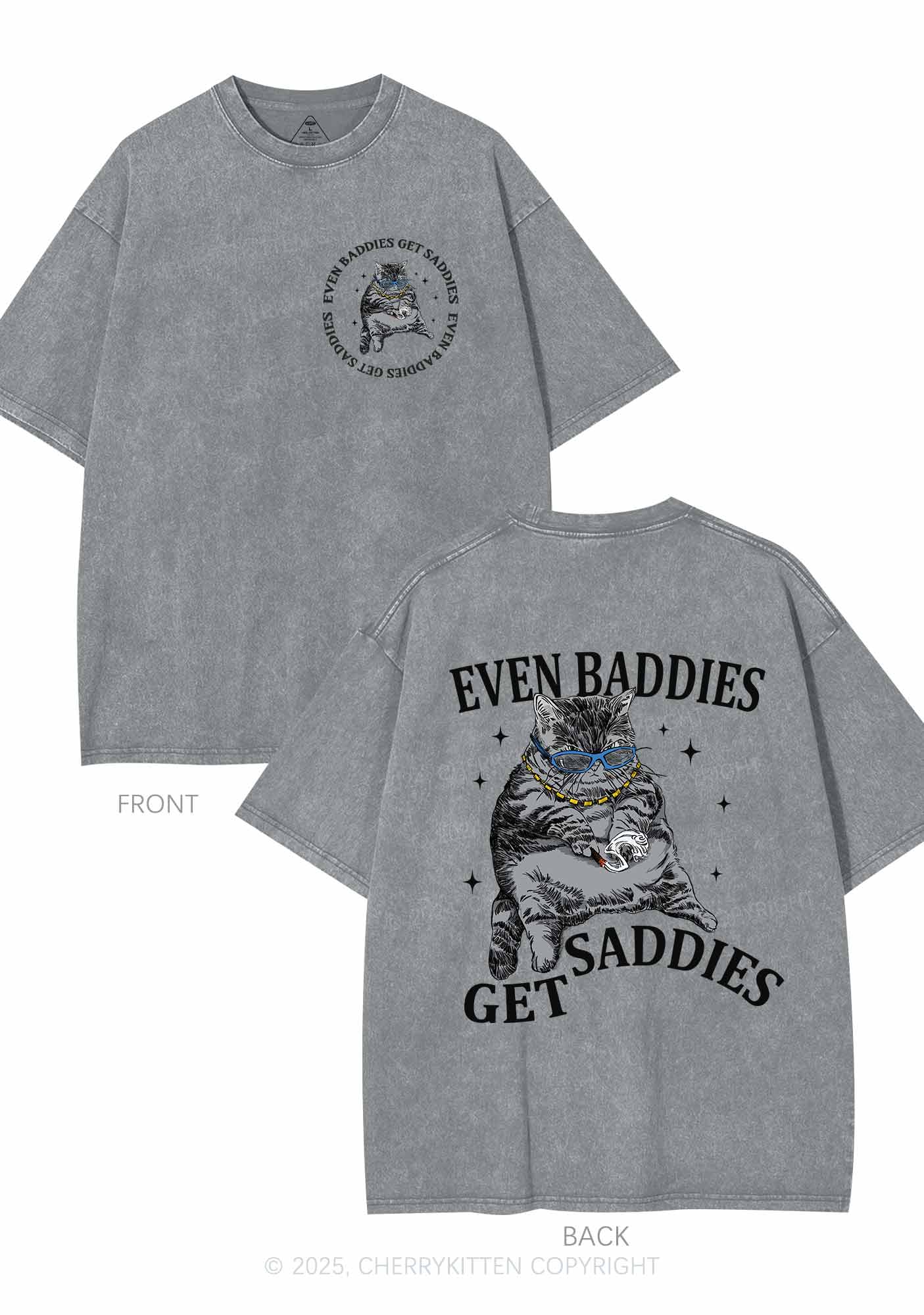Even Baddies Get Saddies Two Sides Y2K Shirts Washed Tee Cherrykitten - Image 7