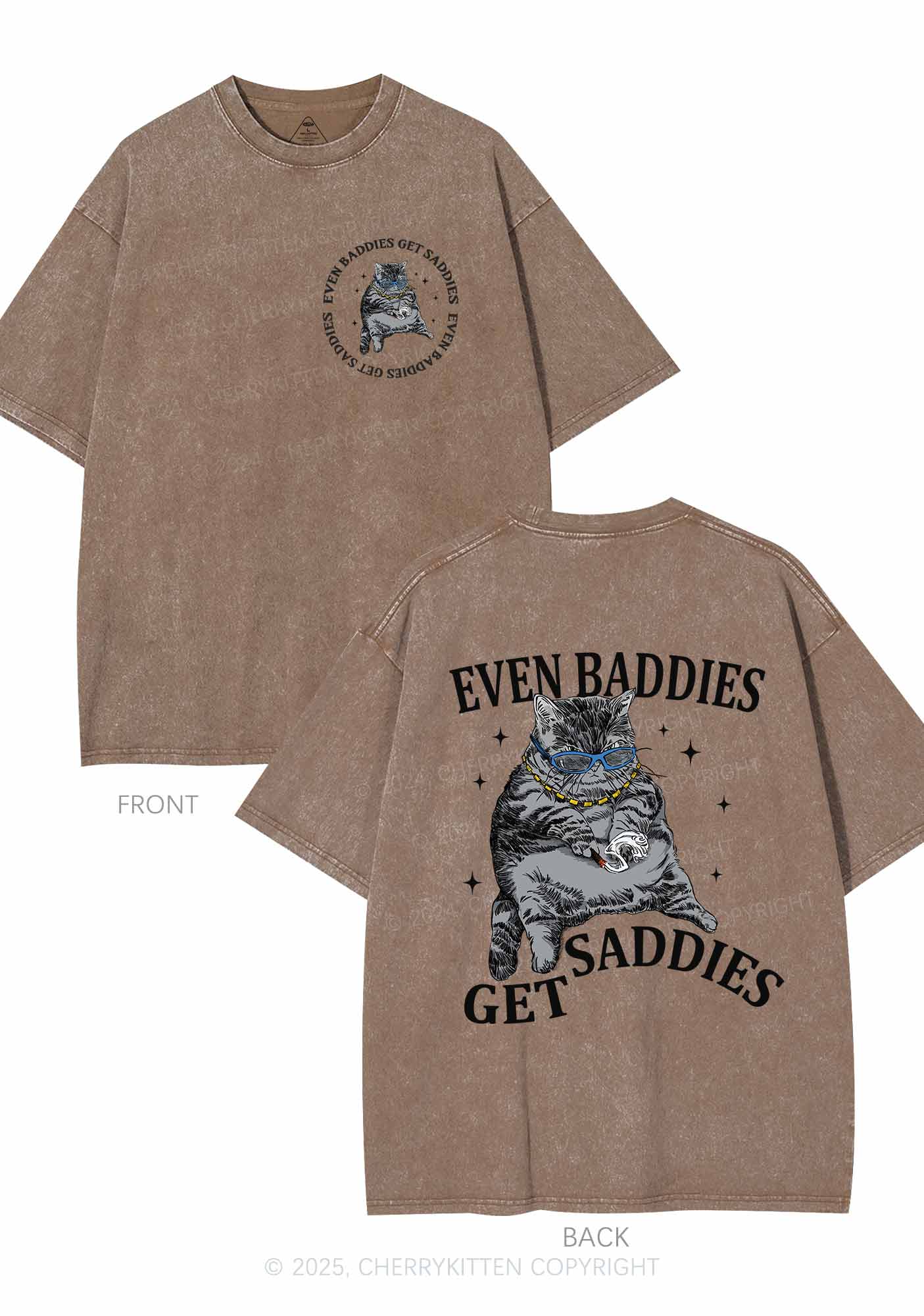 Even Baddies Get Saddies Two Sides Y2K Shirts Washed Tee Cherrykitten - Image 8