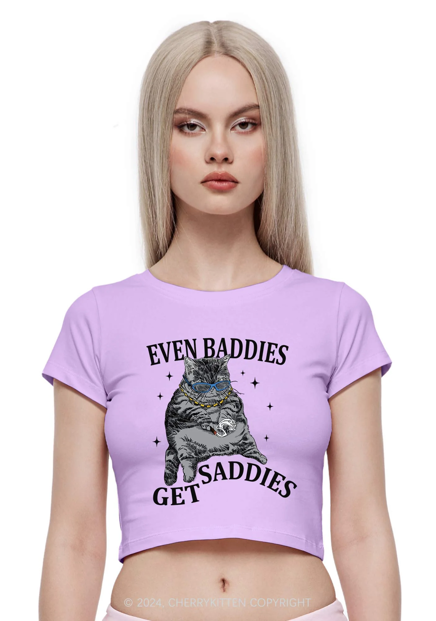 Even Baddies Get Saddies Y2K Baby Tee Cherrykitten - Image 2