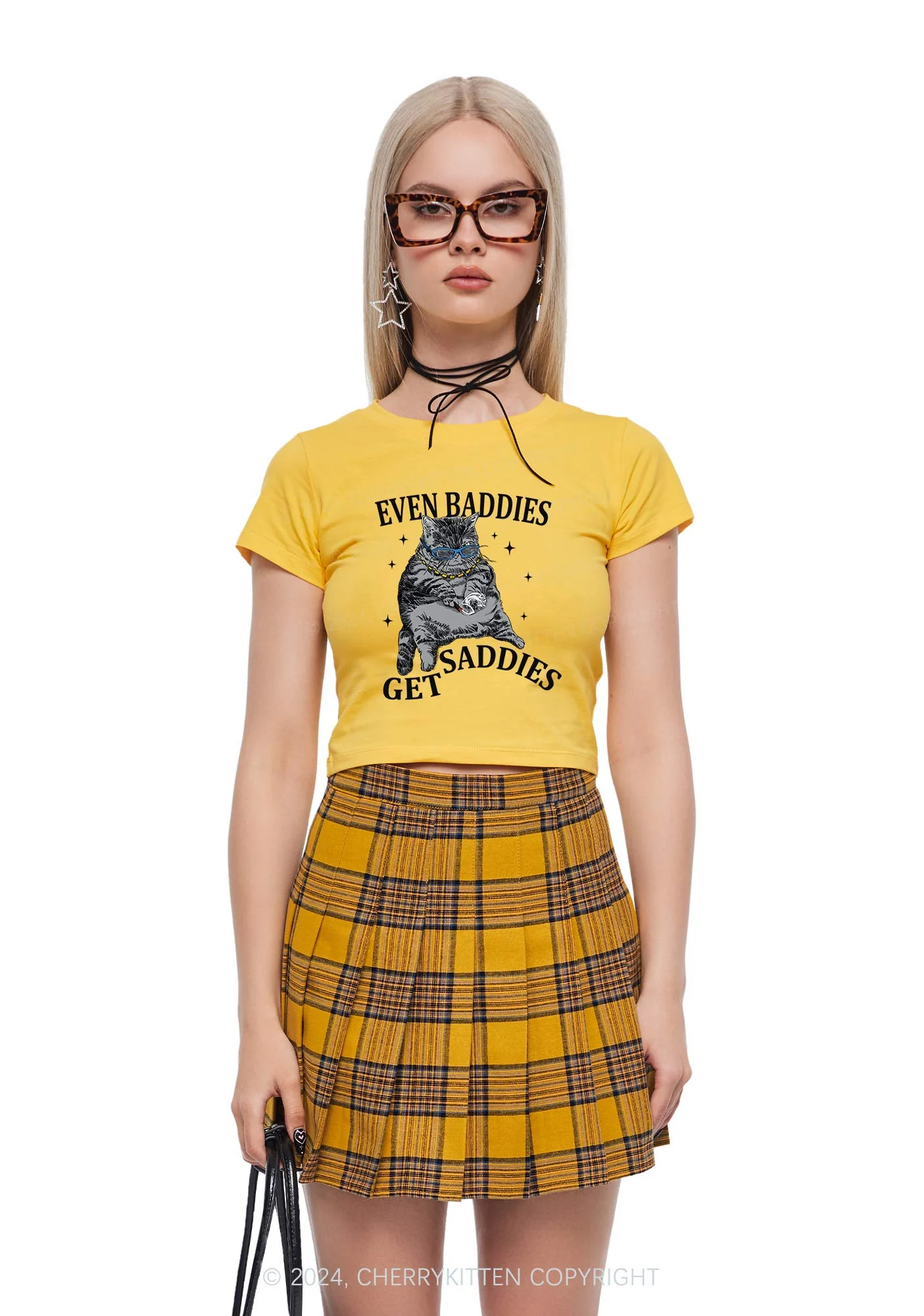 Even Baddies Get Saddies Y2K Baby Tee Cherrykitten - Image 3