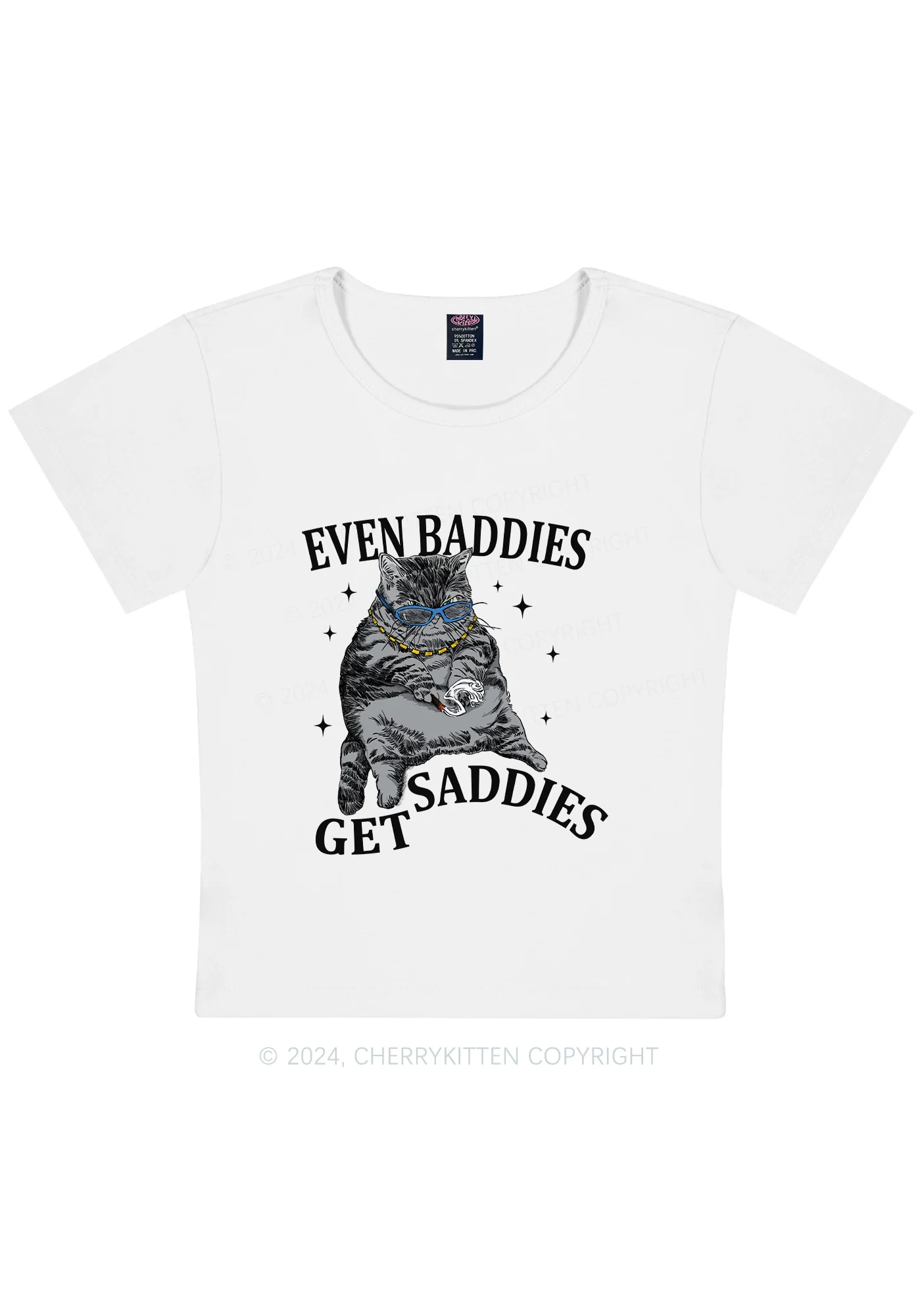 Even Baddies Get Saddies Y2K Baby Tee Cherrykitten - Image 4