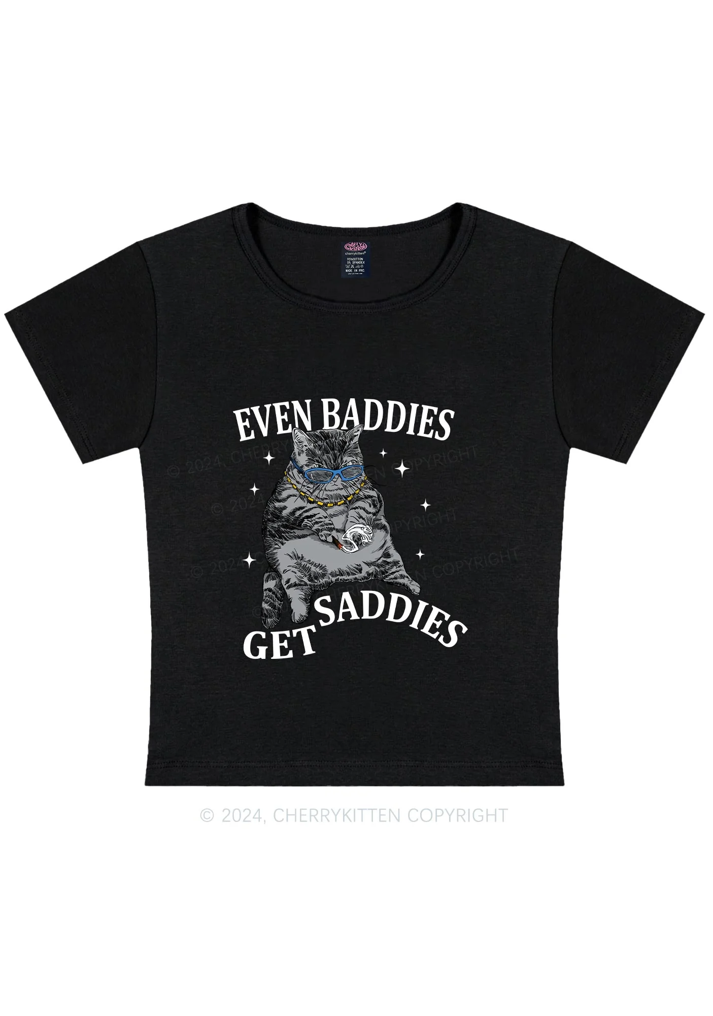 Even Baddies Get Saddies Y2K Baby Tee Cherrykitten - Image 5