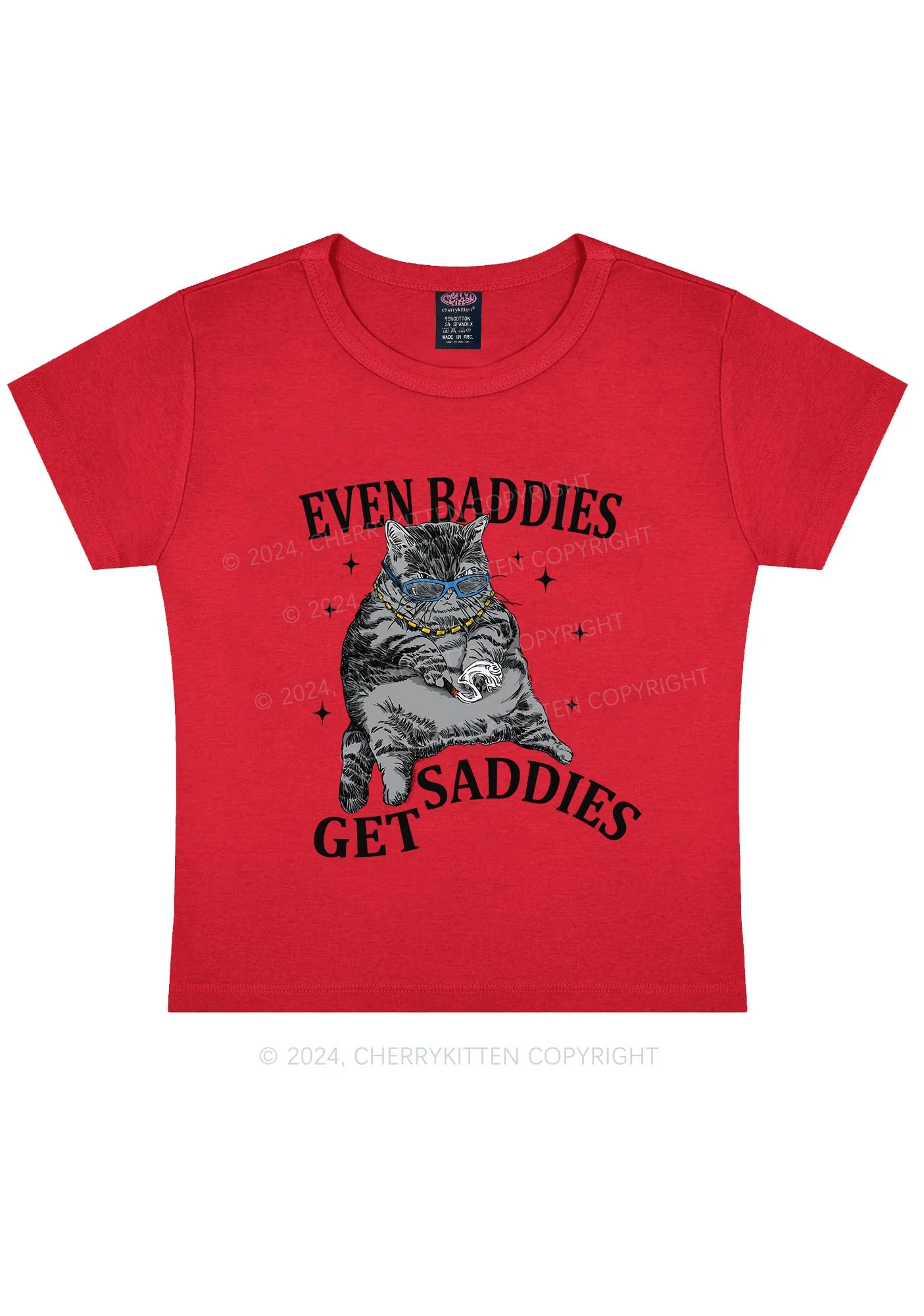 Even Baddies Get Saddies Y2K Baby Tee Cherrykitten - Image 7