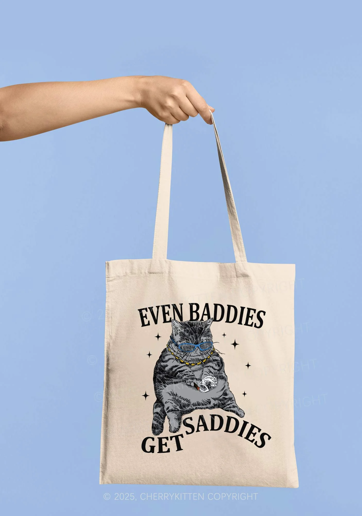 Even Baddies Get Saddies Y2K Canvas Tote Bag Cherrykitten - Image 3
