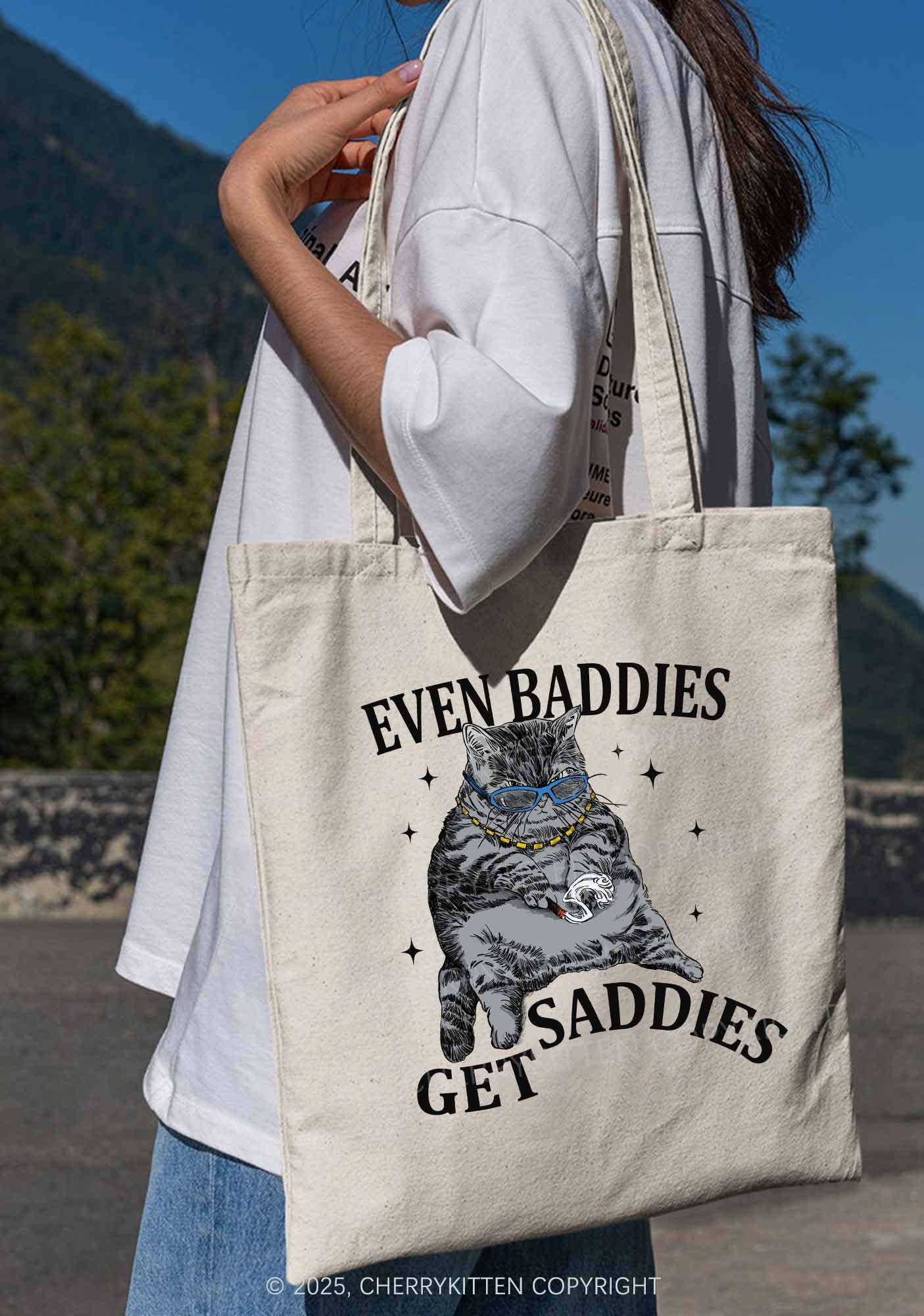 Even Baddies Get Saddies Y2K Canvas Tote Bag Cherrykitten - Image 4