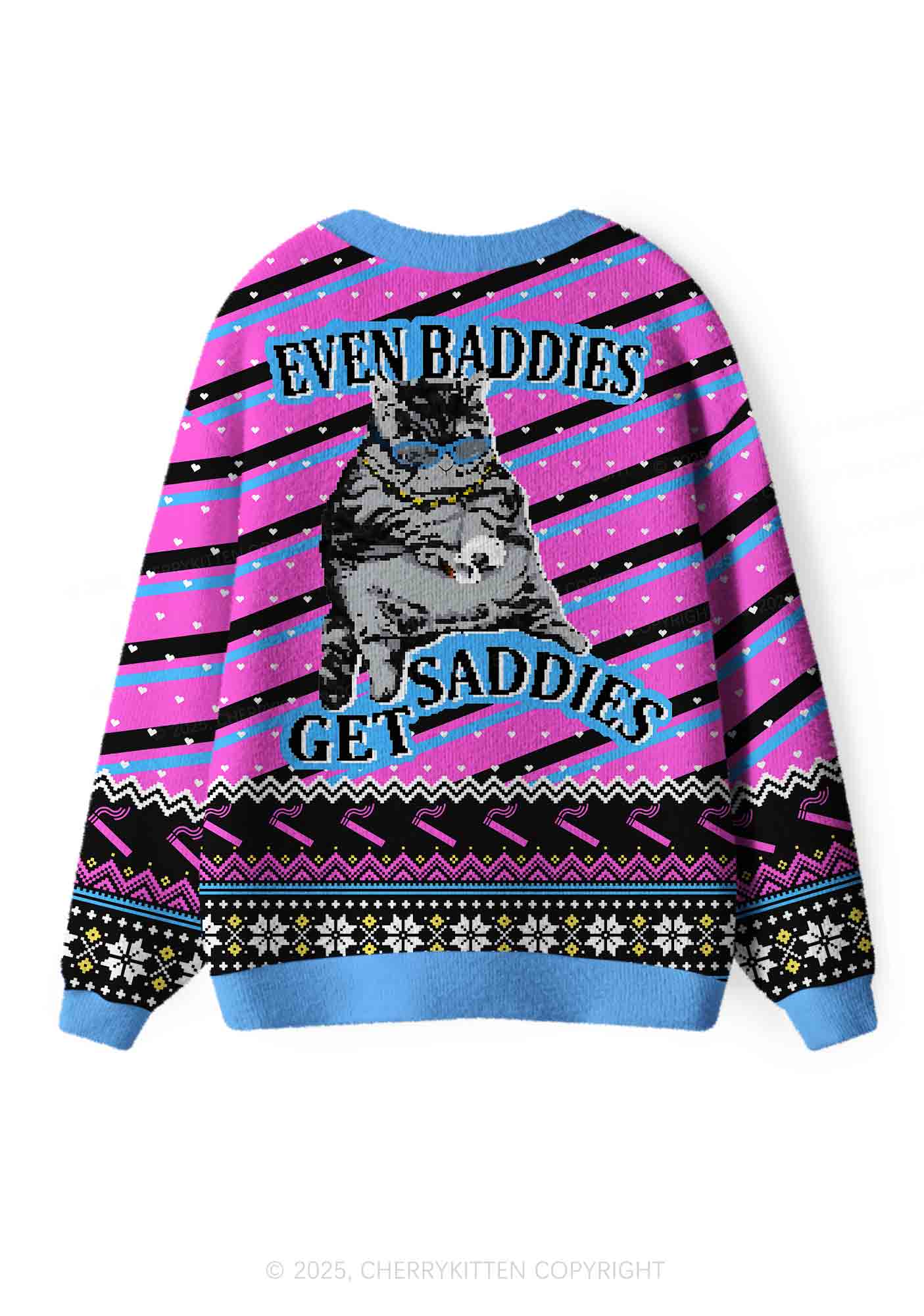 Even Baddies Get Saddies Y2K Christmas Cardigan Knit Sweatshirt Cherrykitten - Image 2