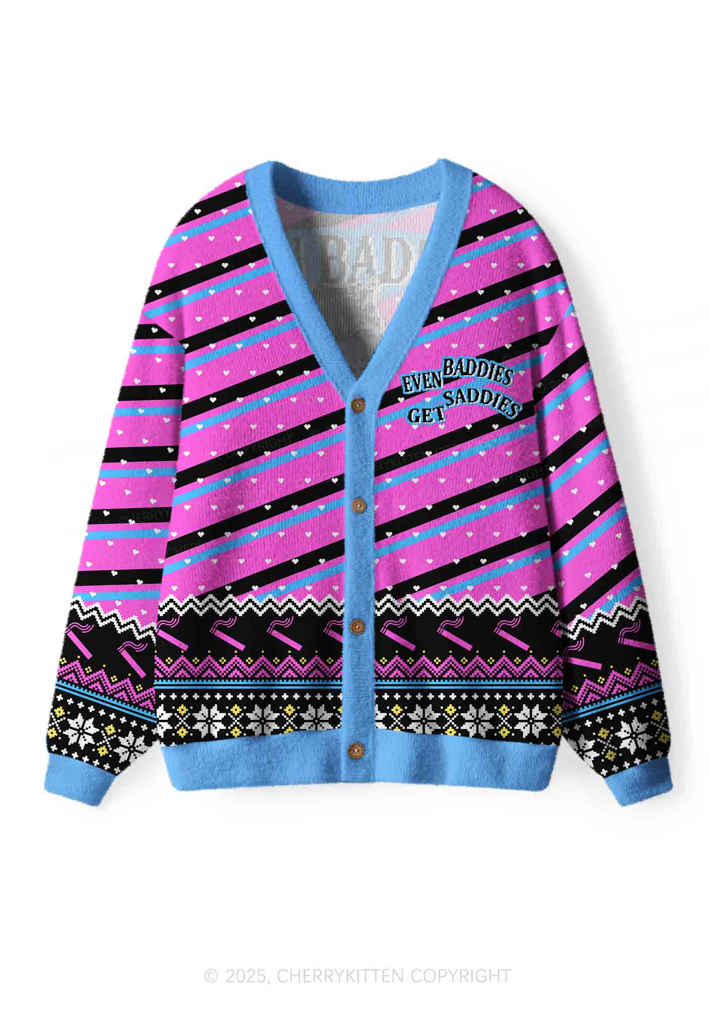 Even Baddies Get Saddies Y2K Christmas Cardigan Knit Sweatshirt Cherrykitten - Image 3