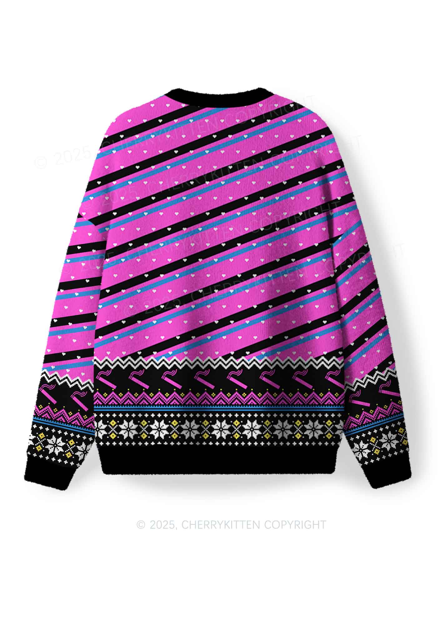 Even Baddies Get Saddies Y2K Christmas Knit Sweatshirt Cherrykitten - Image 4