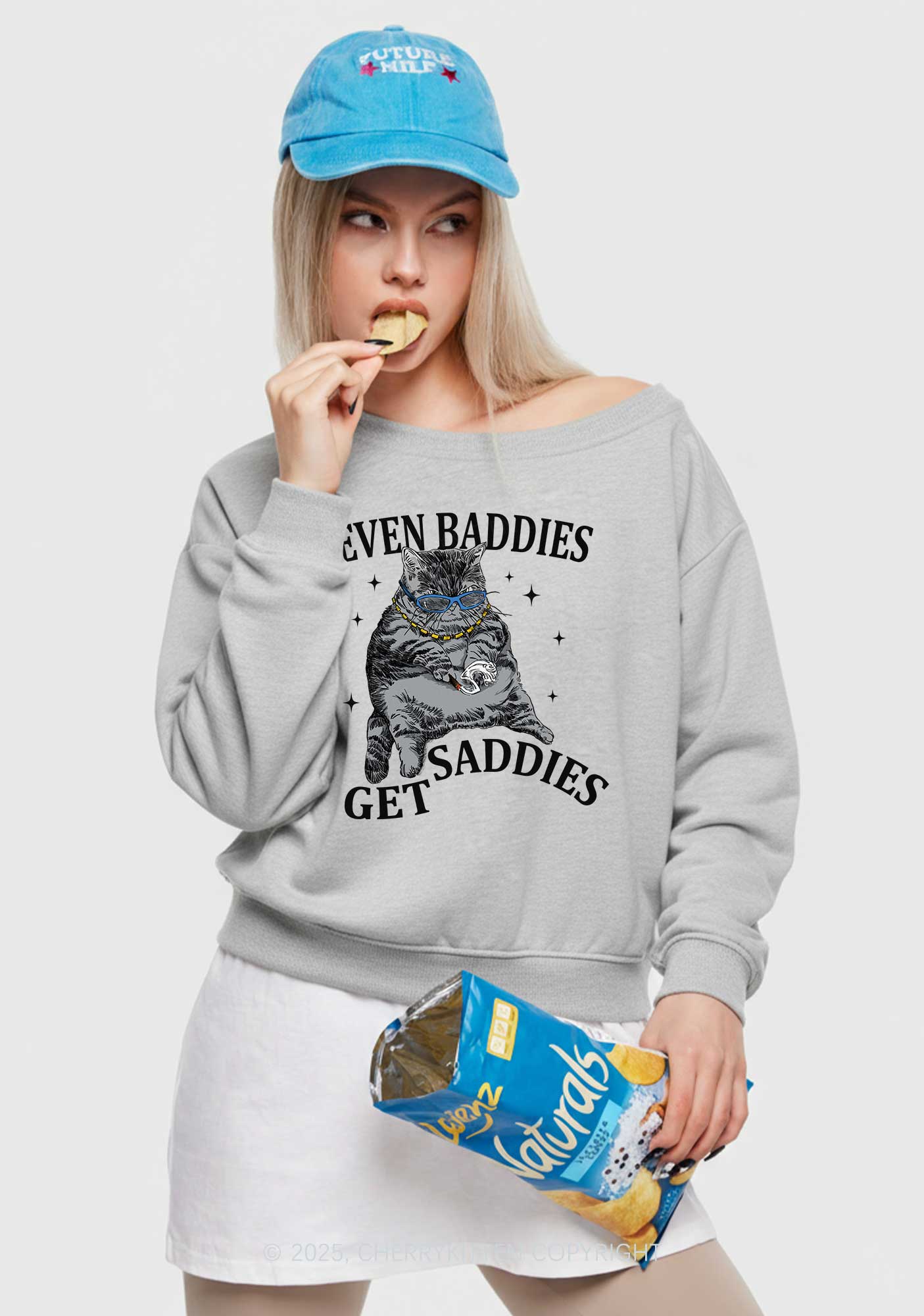 Even Baddies Get Saddies Y2K Off Shoulder Sweatshirts Cherrykitten - Image 2