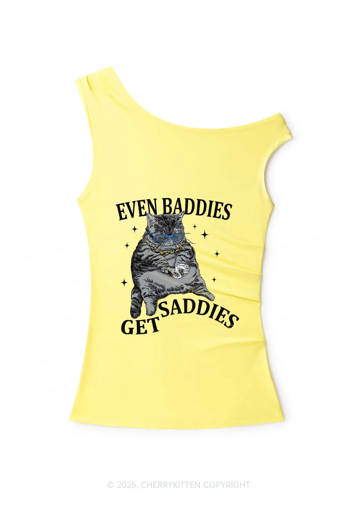 Even Baddies Get Saddies Y2K Off Shoulder Tank Top Cherrykitten - Image 2