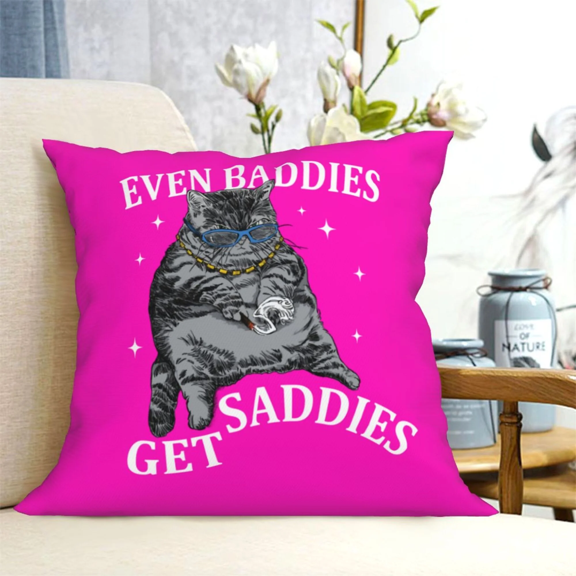 Even Baddies Get Saddies Y2K Throw Pillow Cover Cherrykitten - Image 2