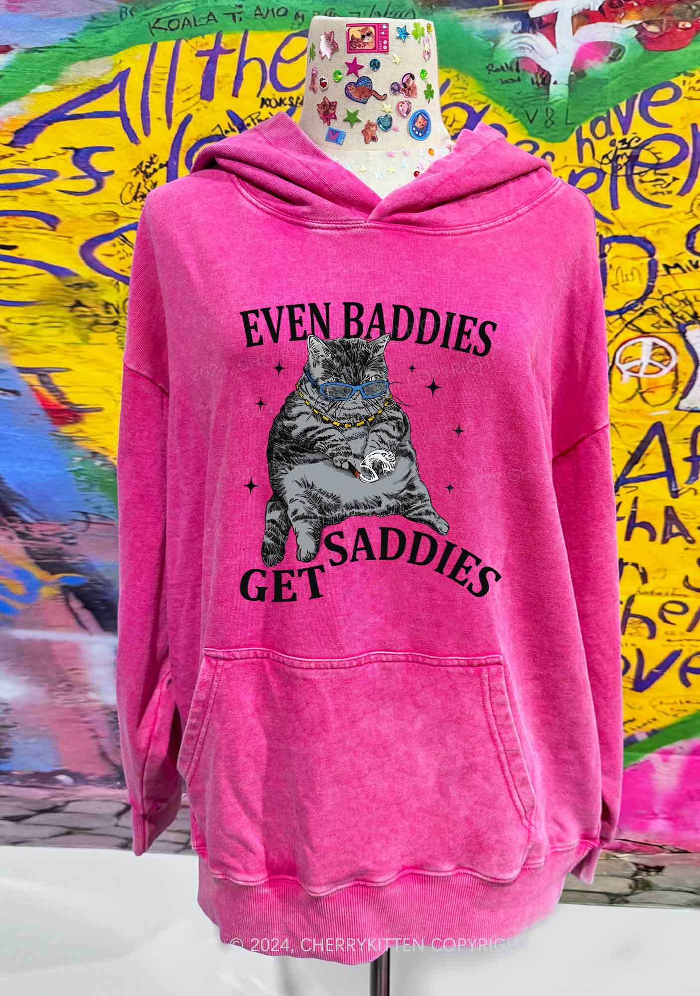 Even Baddies Get Saddies Y2K Washed Hoodie Cherrykitten - Image 2