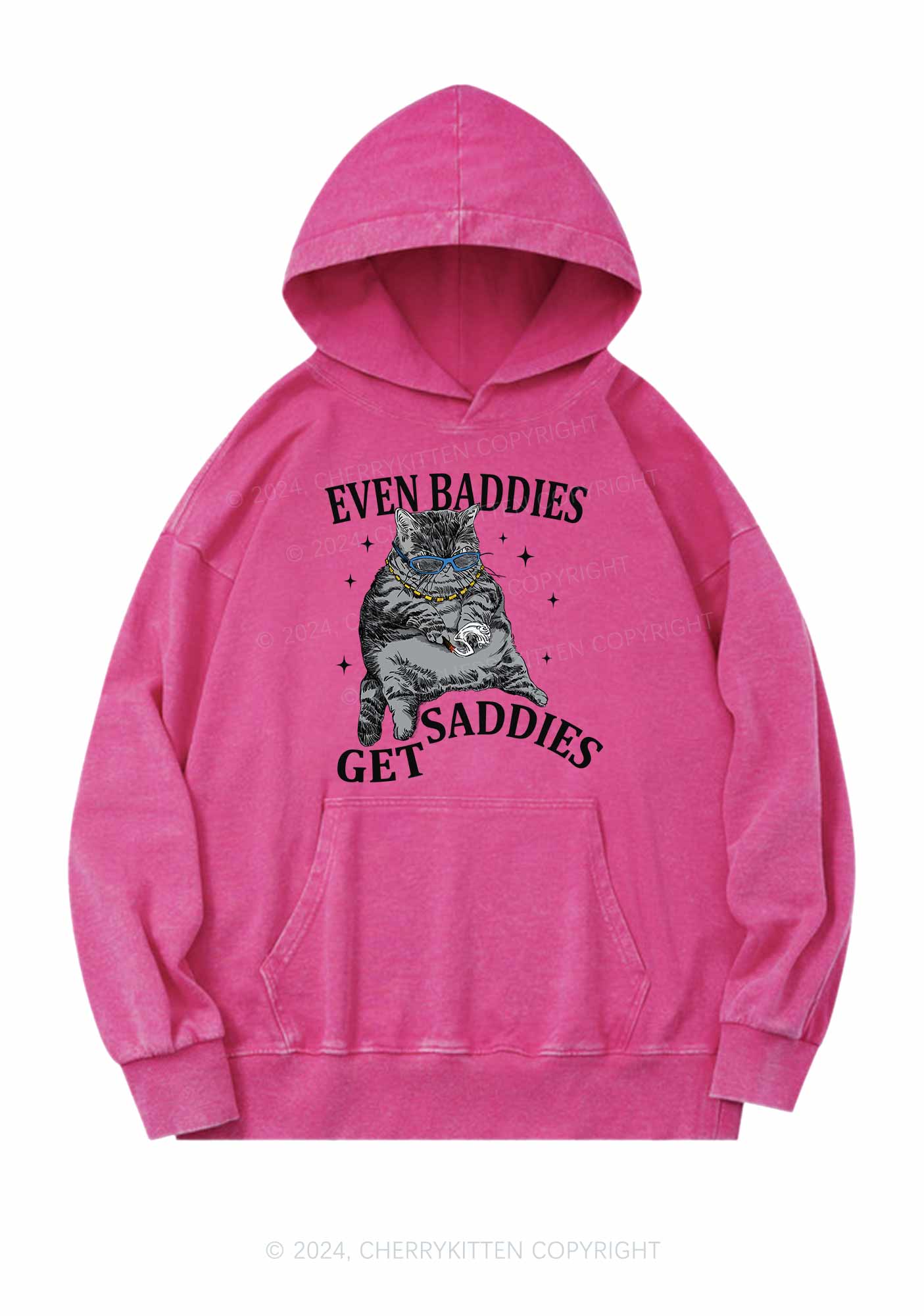 Even Baddies Get Saddies Y2K Washed Hoodie Cherrykitten - Image 3