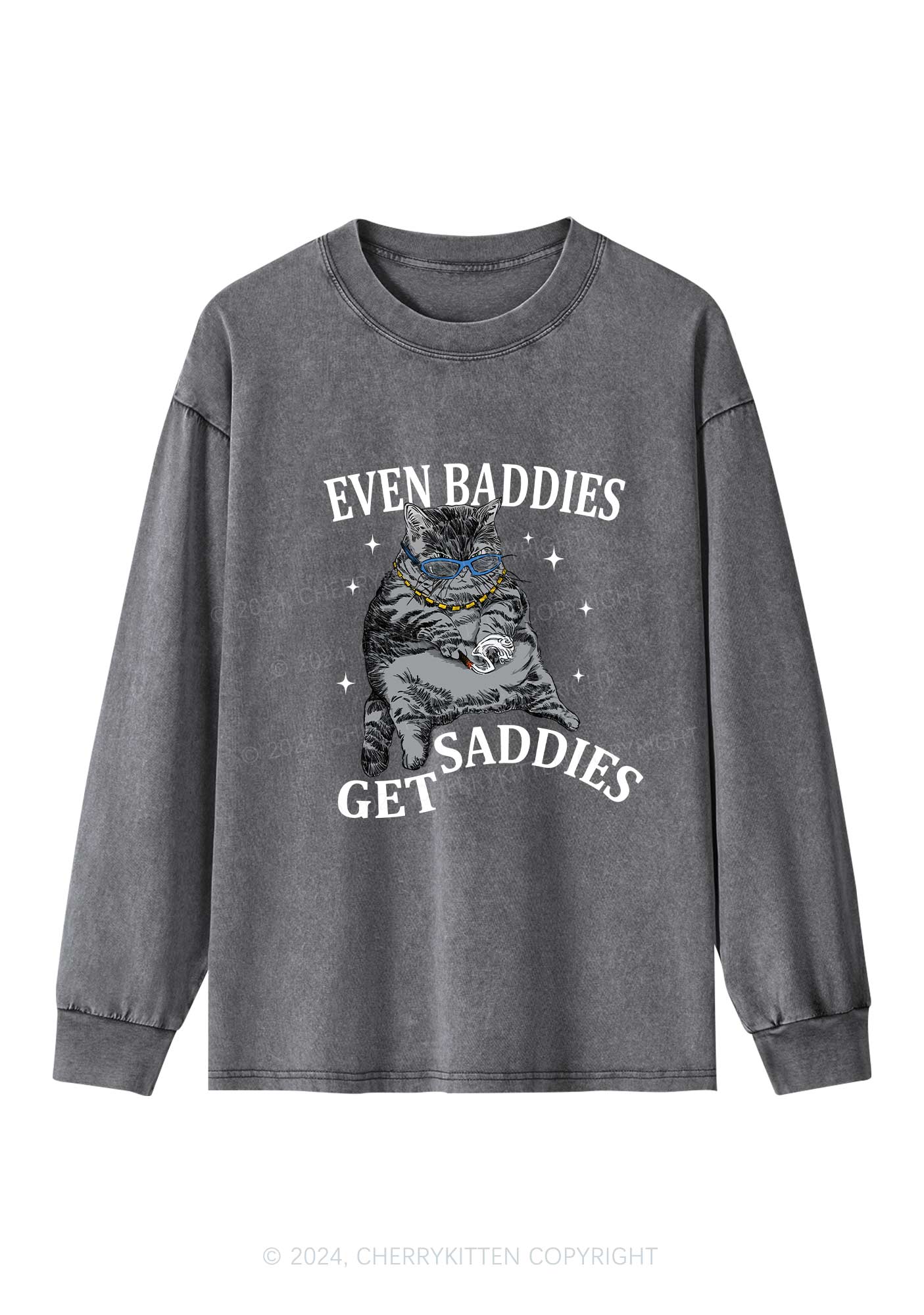 Even Baddies Get Saddies Y2K Washed Long Sleeves Cherrykitten - Image 3
