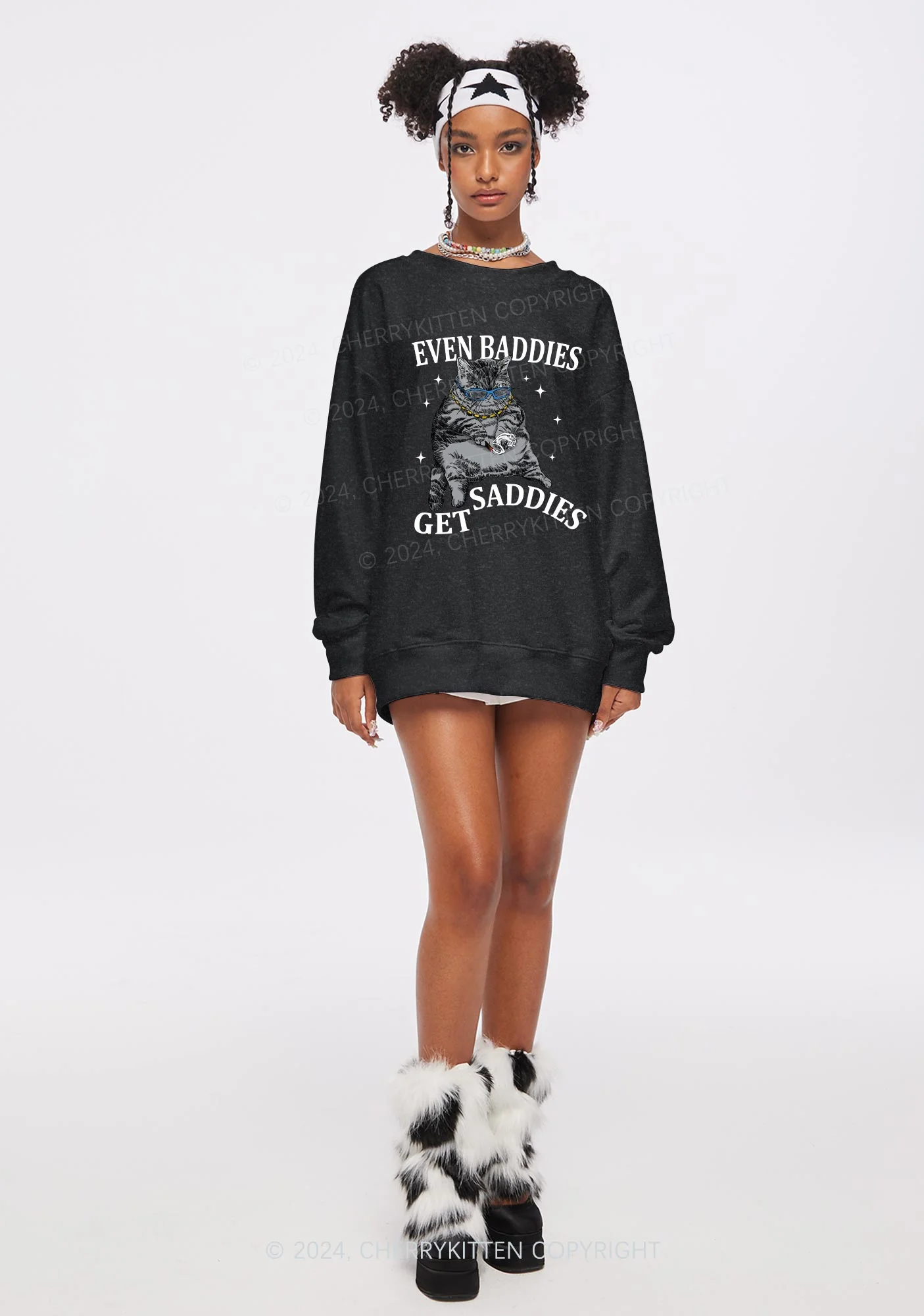 Even Baddies Get Saddies Y2K Washed Sweatshirts Cherrykitten - Image 2