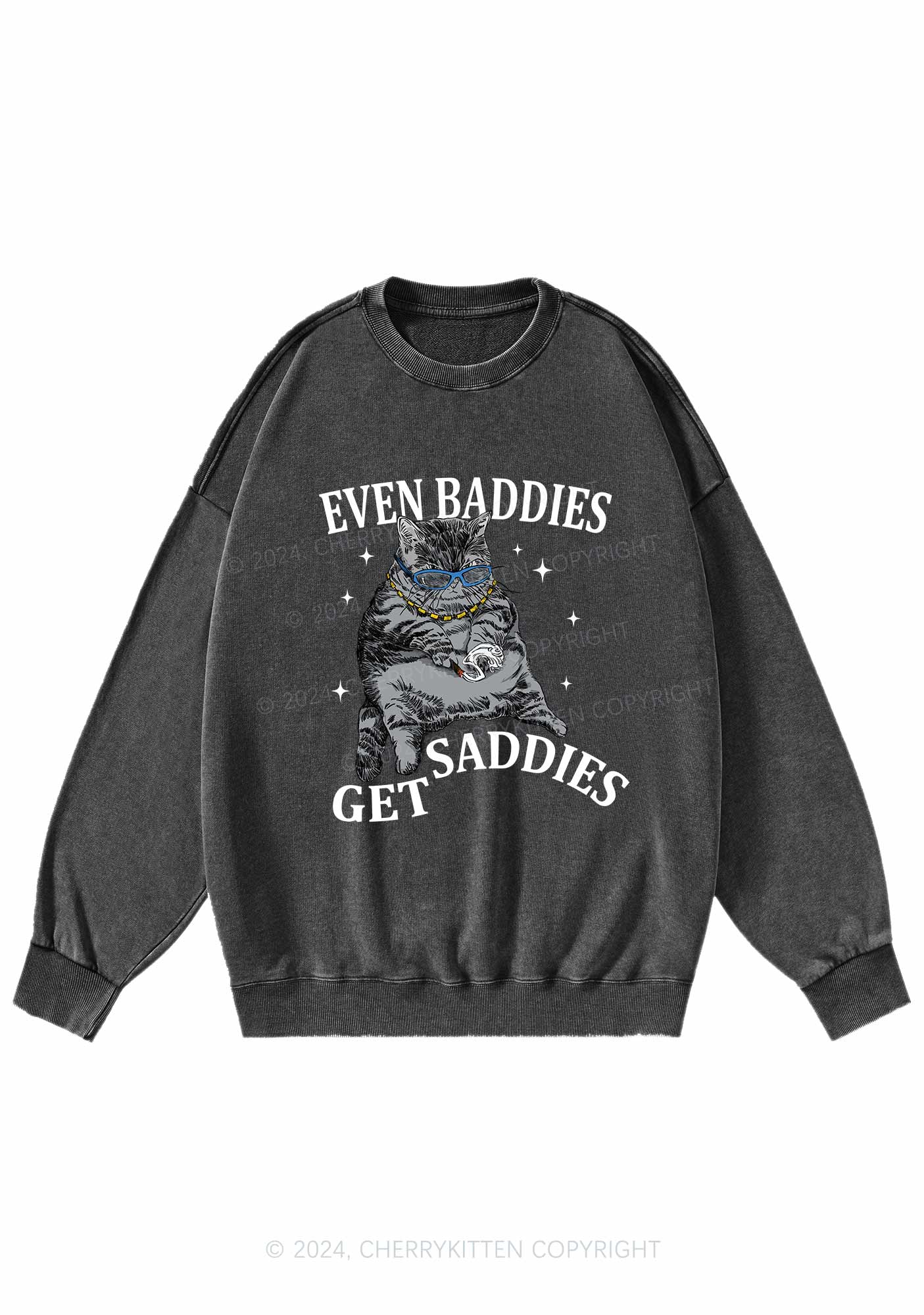 Even Baddies Get Saddies Y2K Washed Sweatshirts Cherrykitten - Image 3