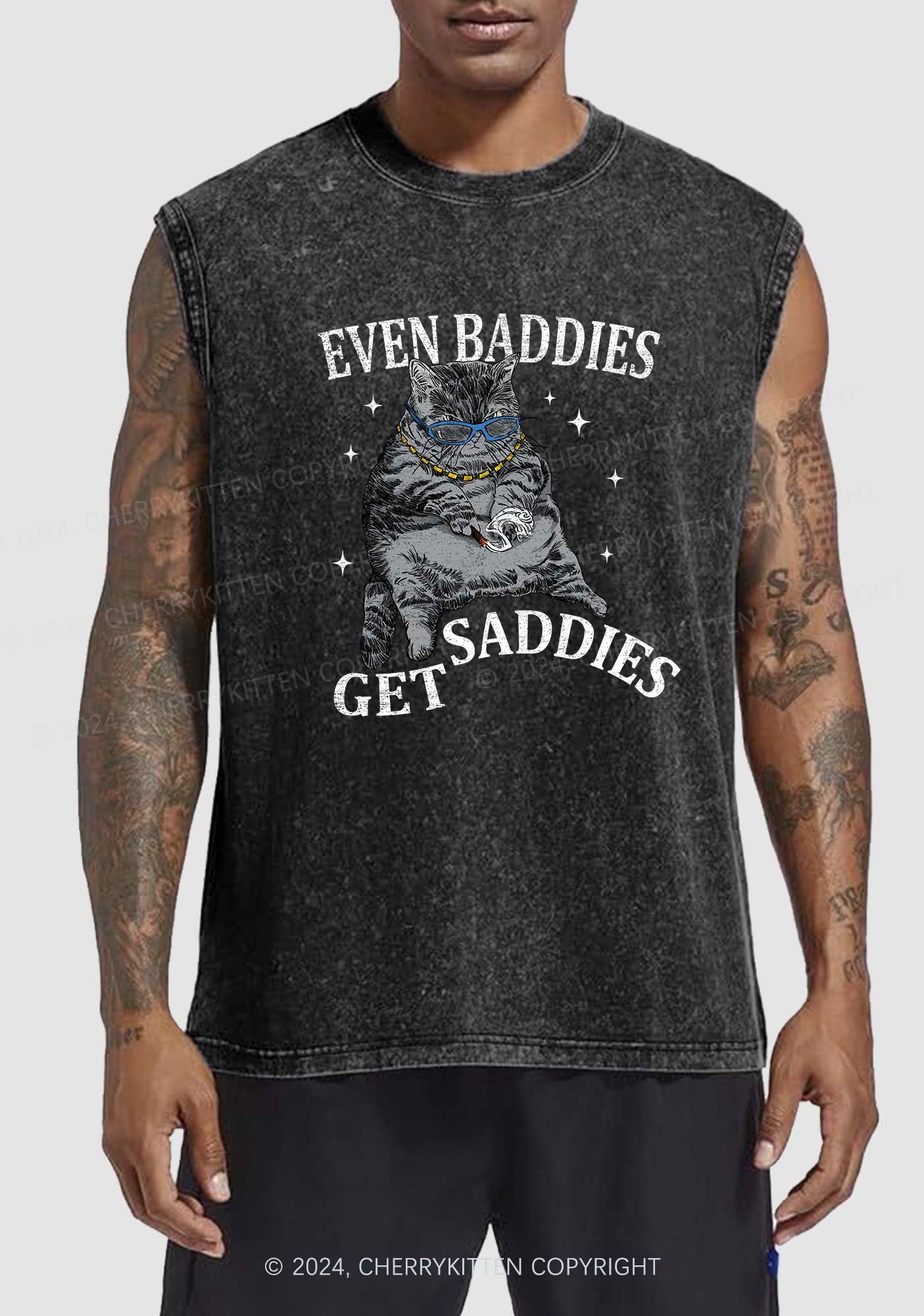 Even Baddies Get Saddies Y2K Washed Tank Cherrykitten - Image 2