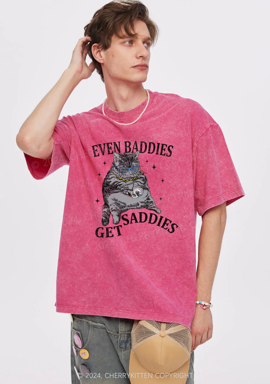 Even Baddies Get Saddies Y2K Washed Tee Cherrykitten - Image 2