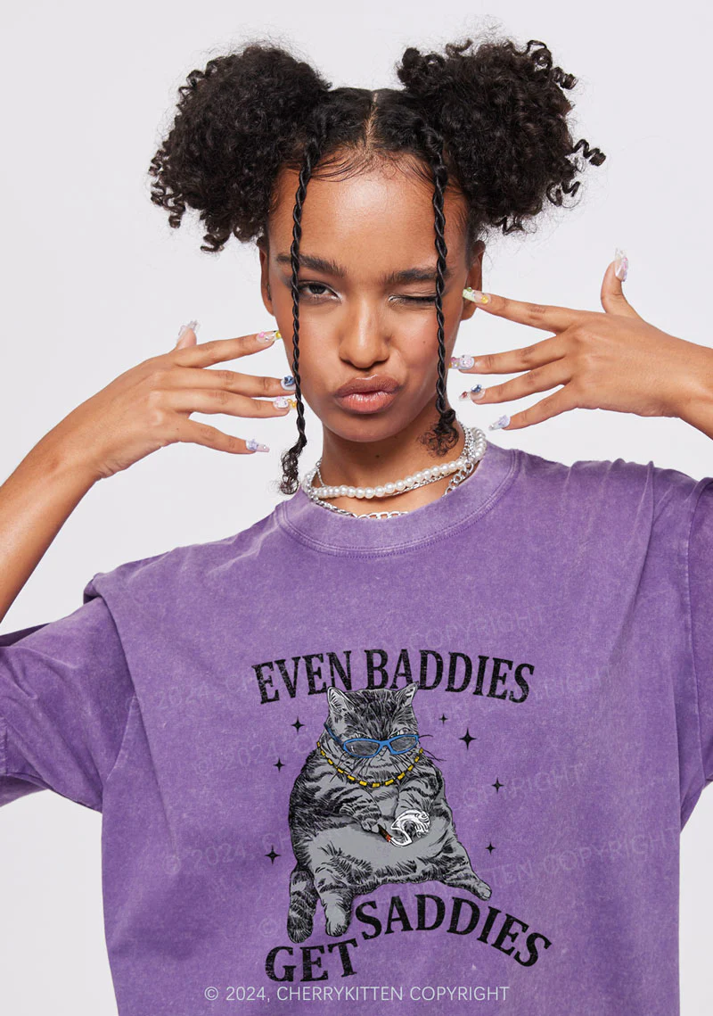 Even Baddies Get Saddies Y2K Washed Tee Cherrykitten - Image 3