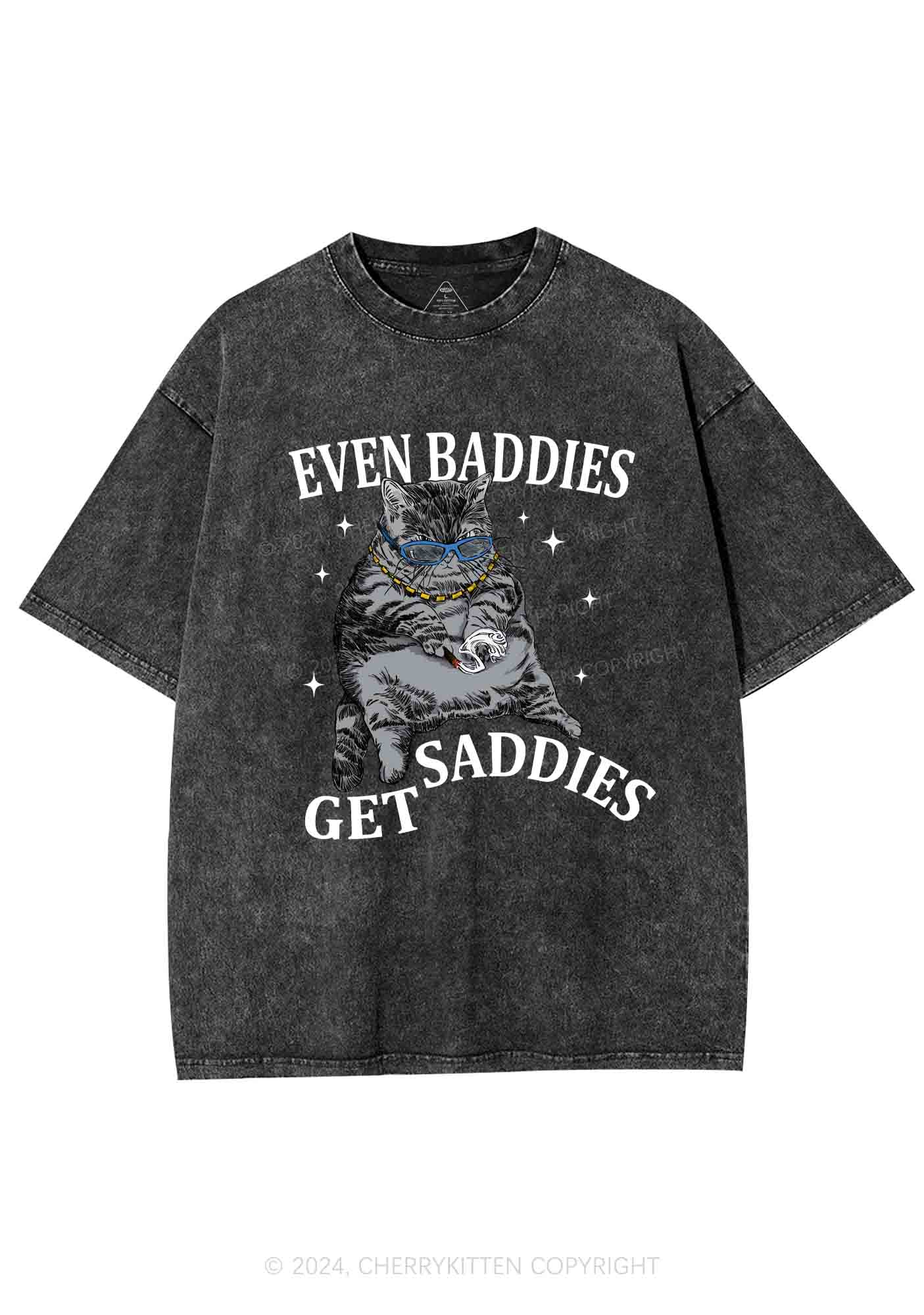 Even Baddies Get Saddies Y2K Washed Tee Cherrykitten - Image 4