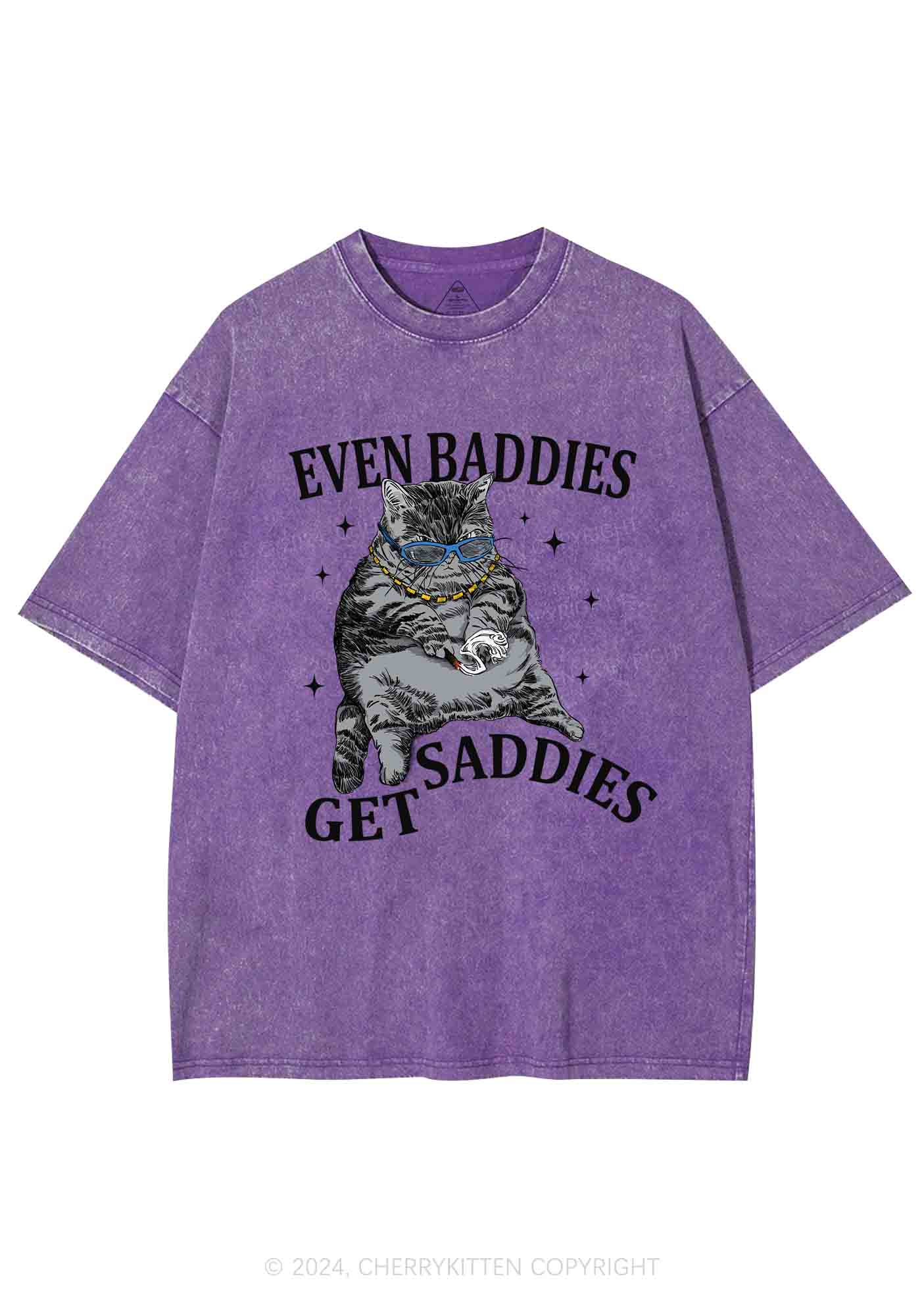 Even Baddies Get Saddies Y2K Washed Tee Cherrykitten - Image 6