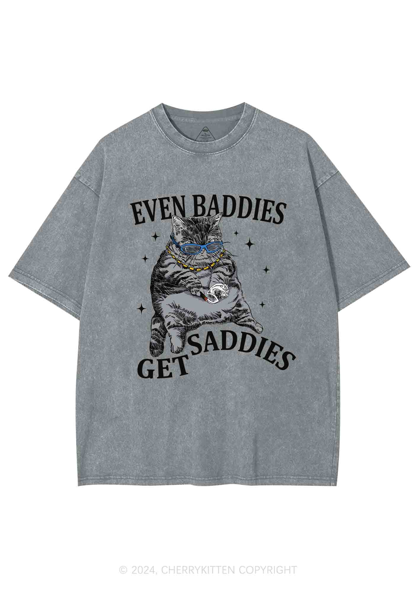 Even Baddies Get Saddies Y2K Washed Tee Cherrykitten - Image 7