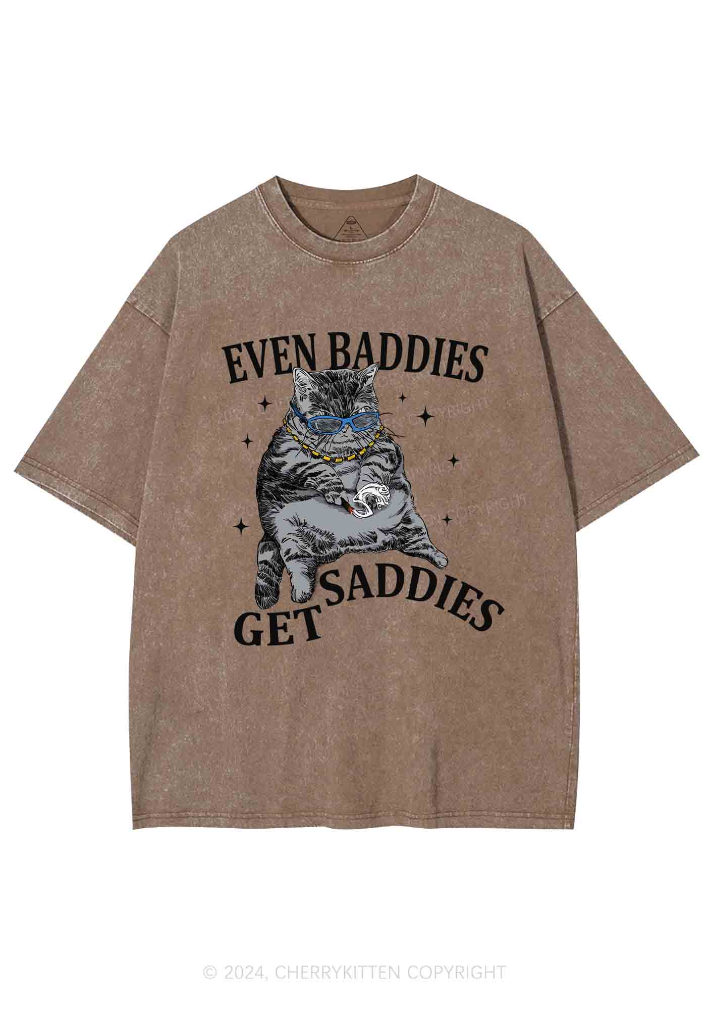 Even Baddies Get Saddies Y2K Washed Tee Cherrykitten - Image 8