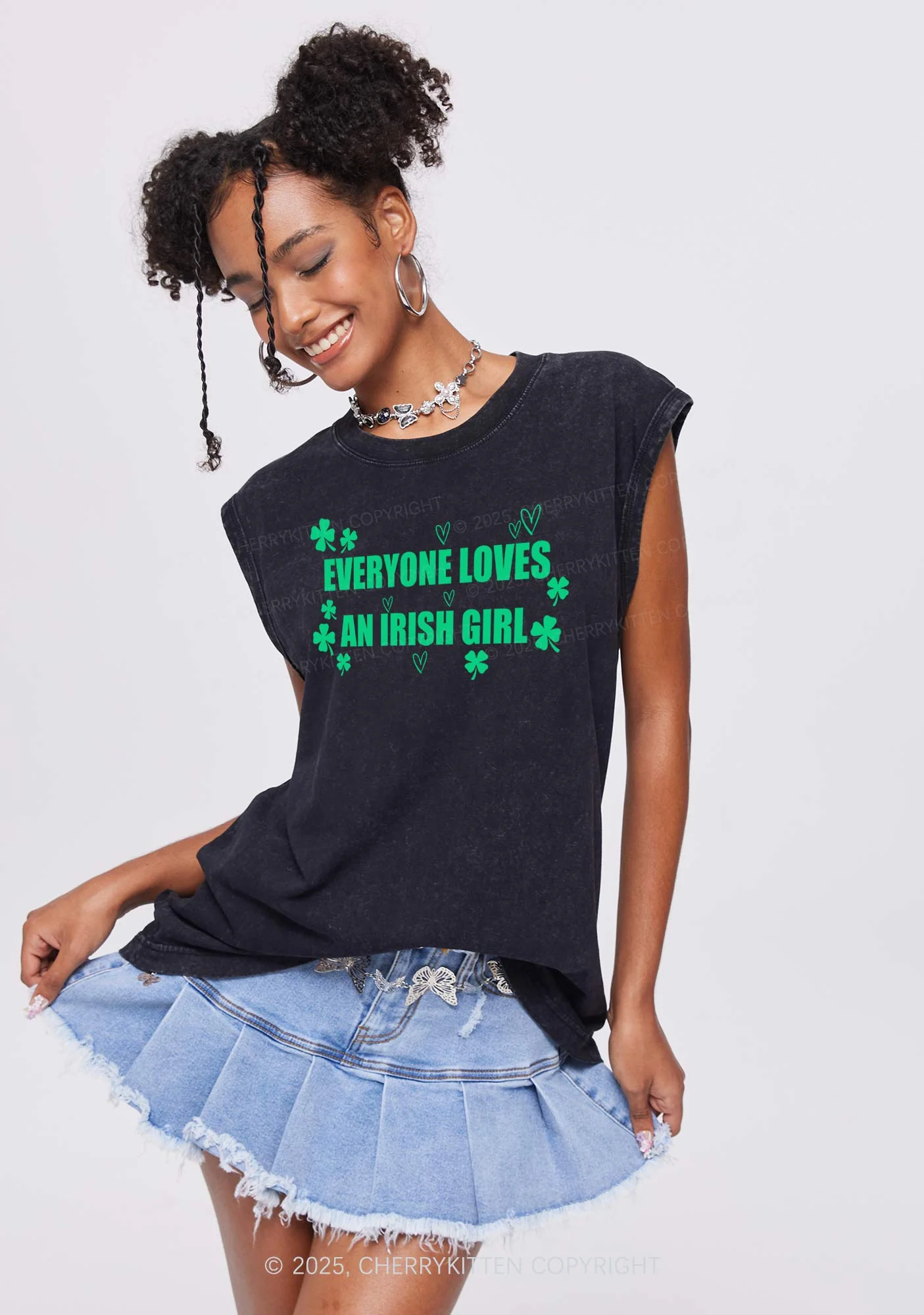 Everyone Loves Irish Girl St Patricks Y2K Washed Tank Cherrykitten - Image 2