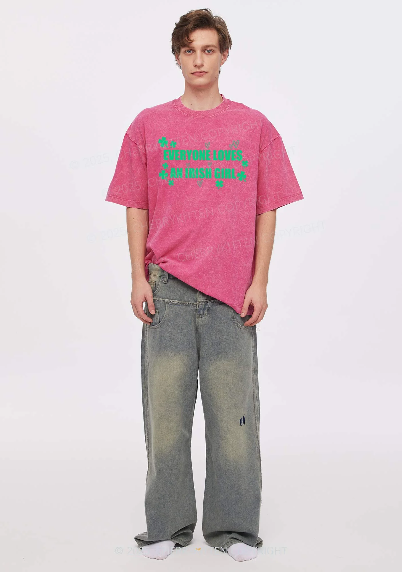 Everyone Loves Irish Girl St Patricks Y2K Washed Tee Cherrykitten - Image 2