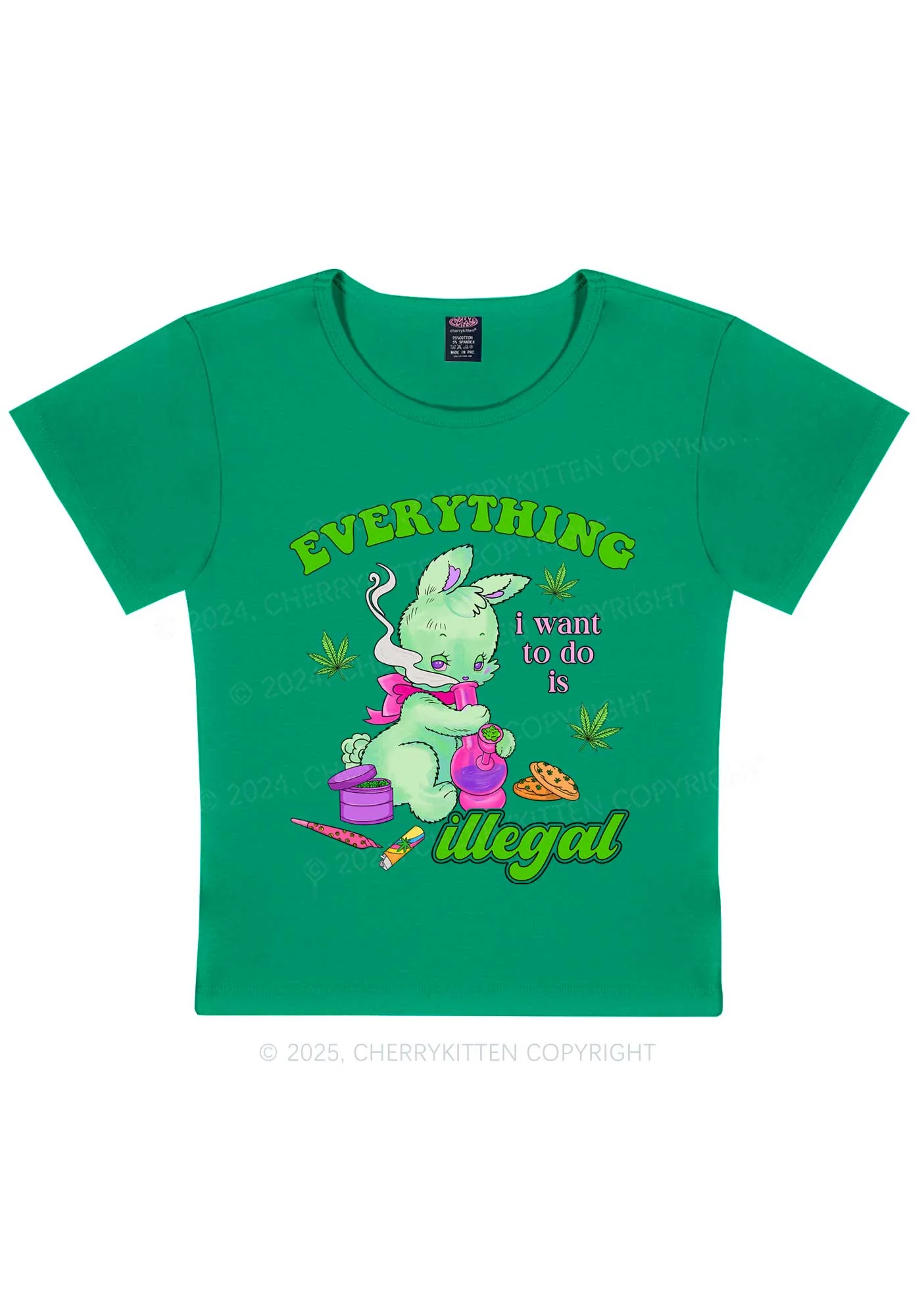 Everything Is Illegal Bunny Y2K Baby Tee Cherrykitten - Image 10