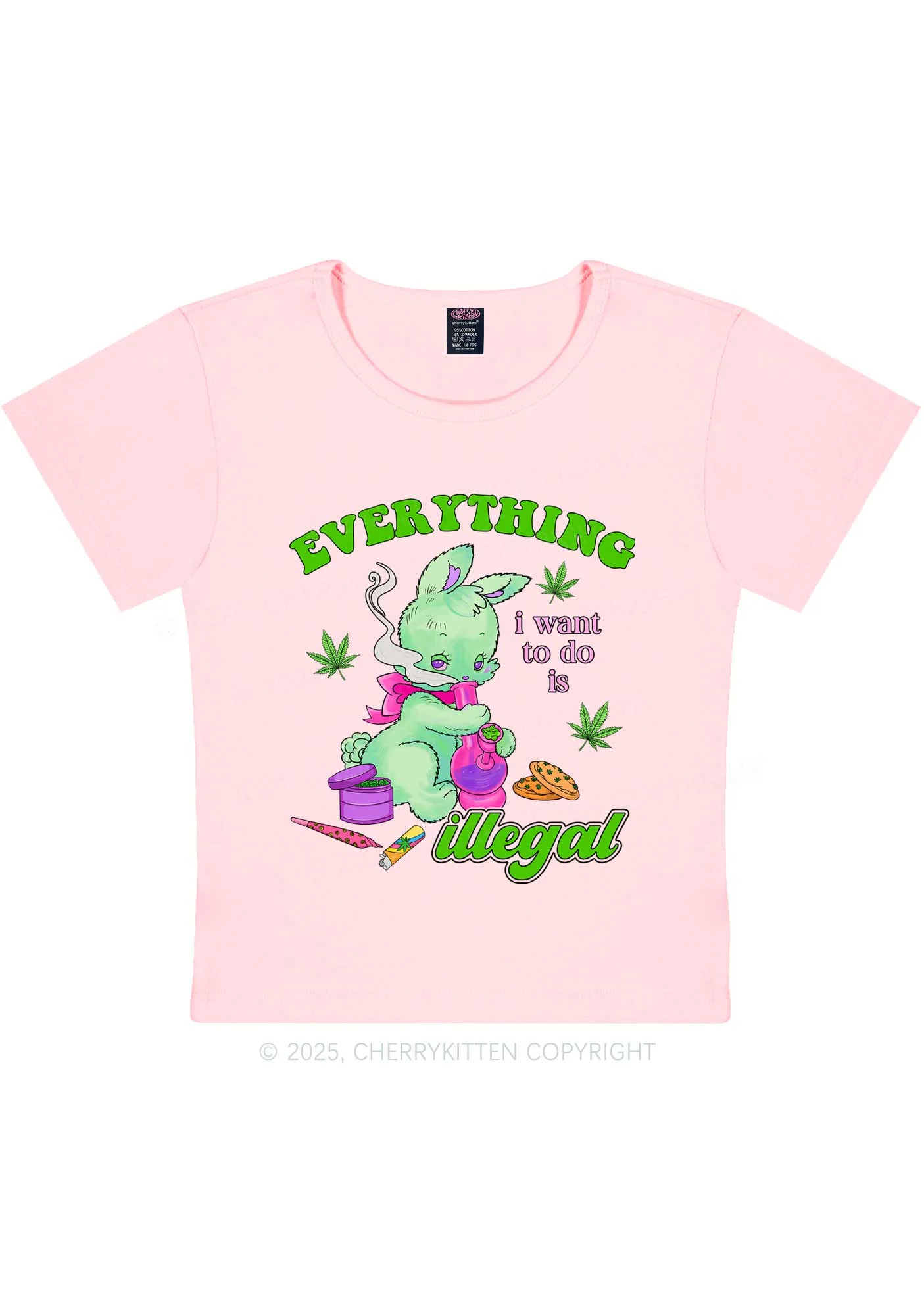 Everything Is Illegal Bunny Y2K Baby Tee Cherrykitten - Image 11
